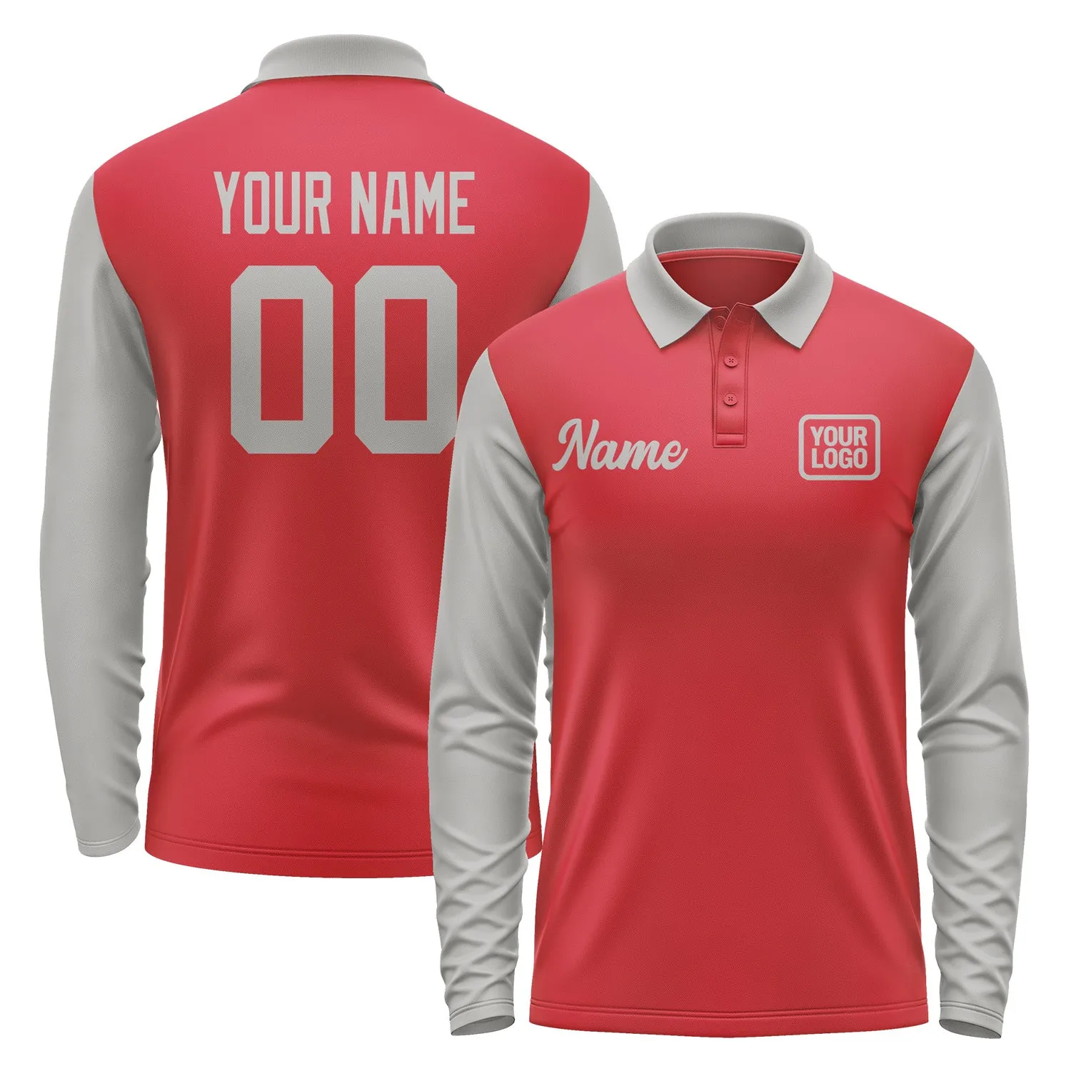 Custom Red Gray Long Sleeve Polo Shirt sold by Tailorly