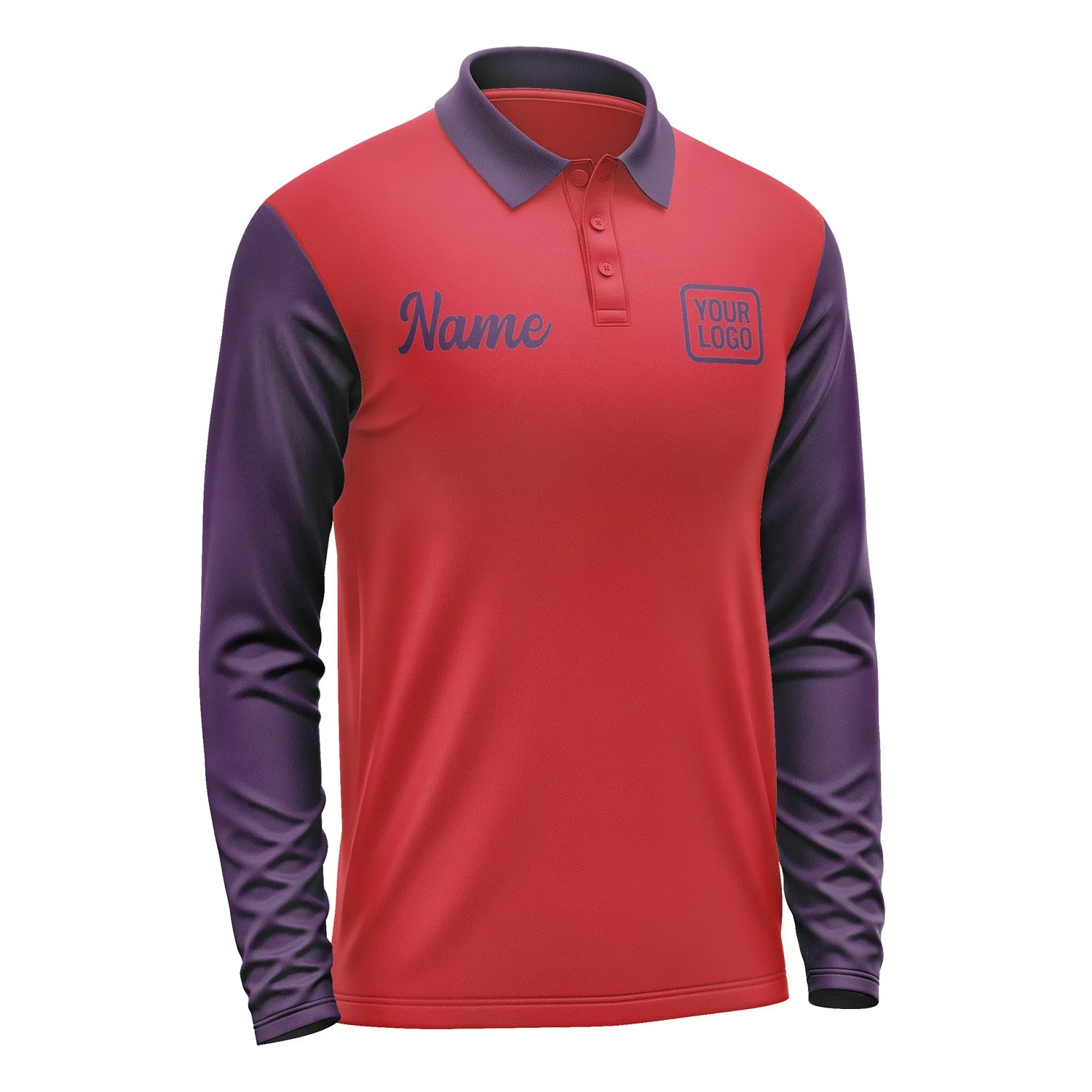 Custom Red Purple Long Sleeve Polo Shirt sold by Tailorly product image thumbnail 4