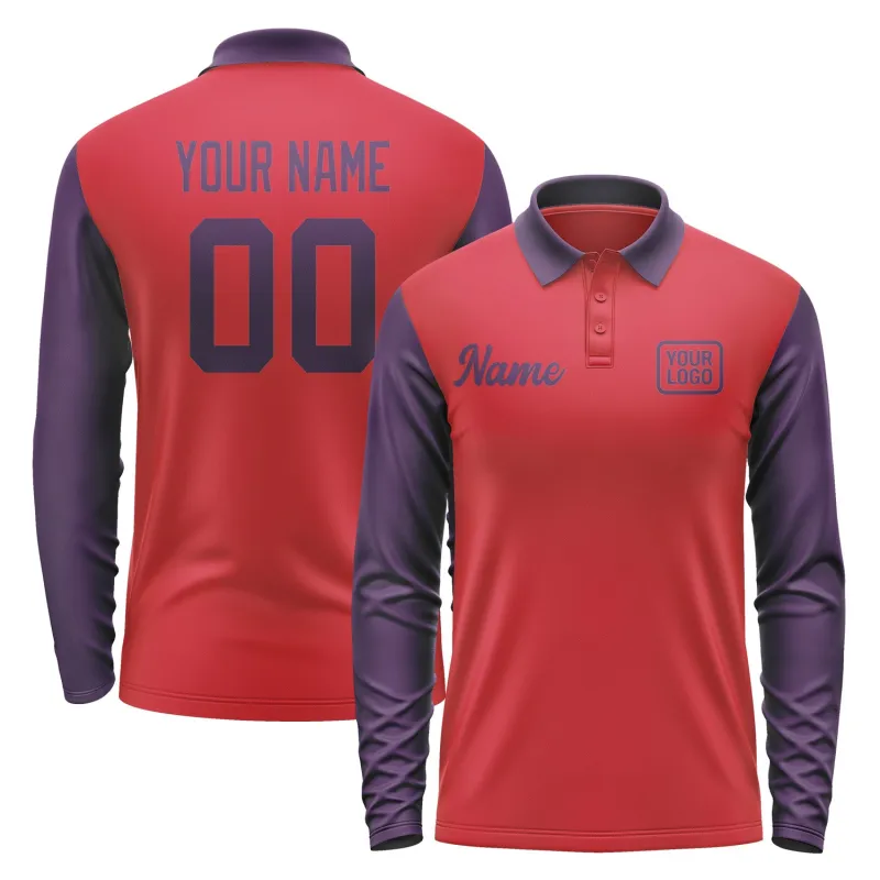 Custom Red Purple Long Sleeve Polo Shirt sold by Tailorly