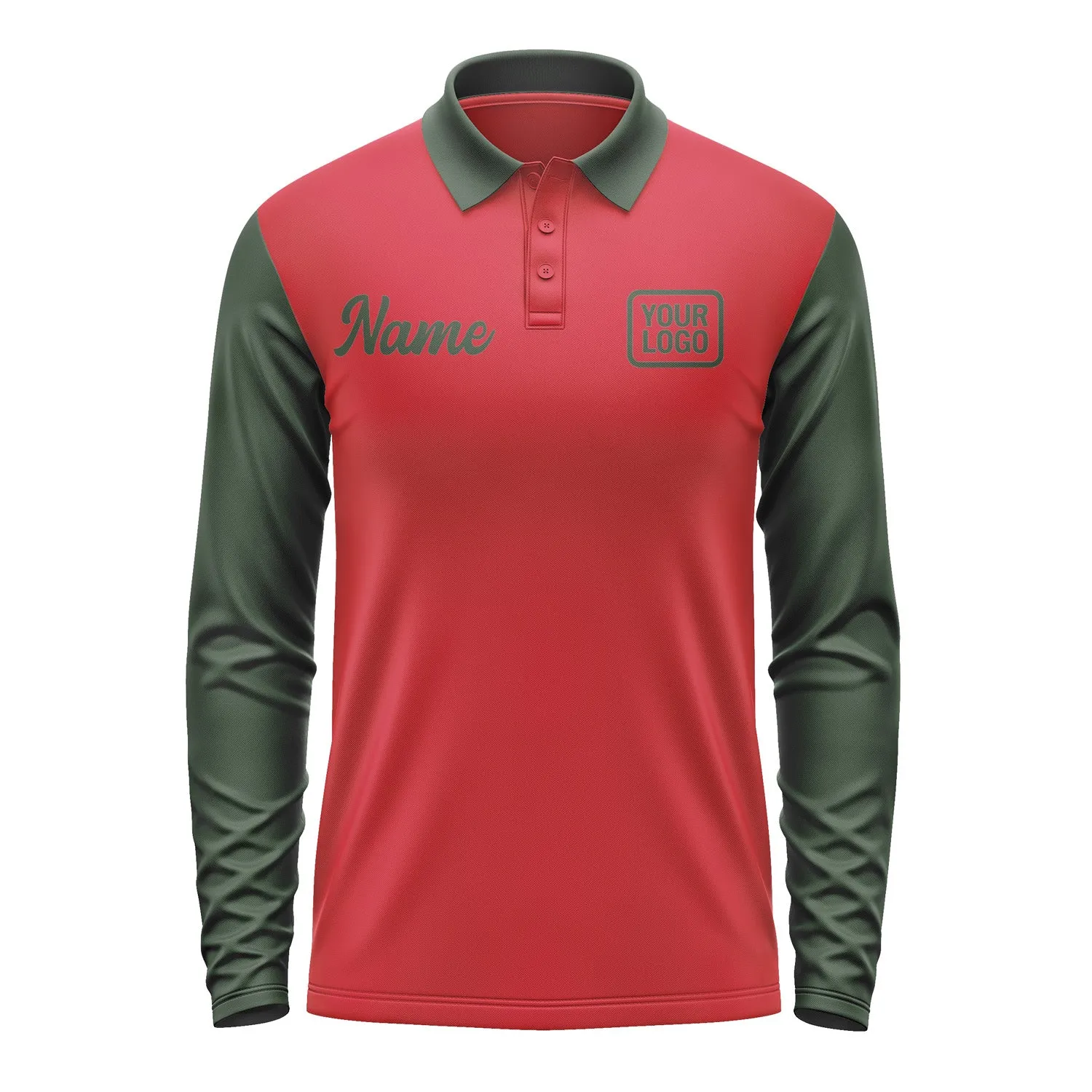 Custom Red Dark Green Long Sleeve Polo Shirt sold by Tailorly product image thumbnail 2