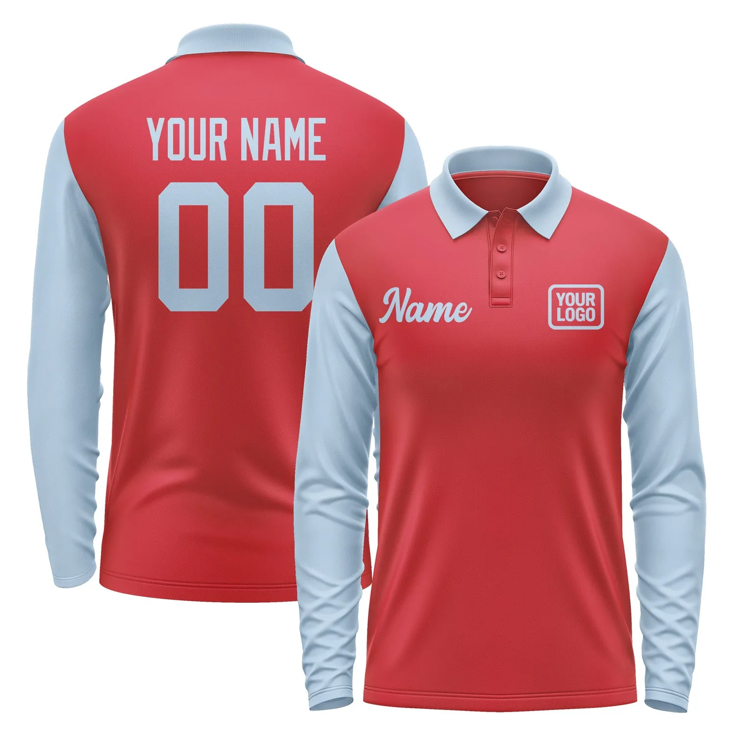 Custom Red Light Blue Long Sleeve Polo Shirt sold by Tailorly