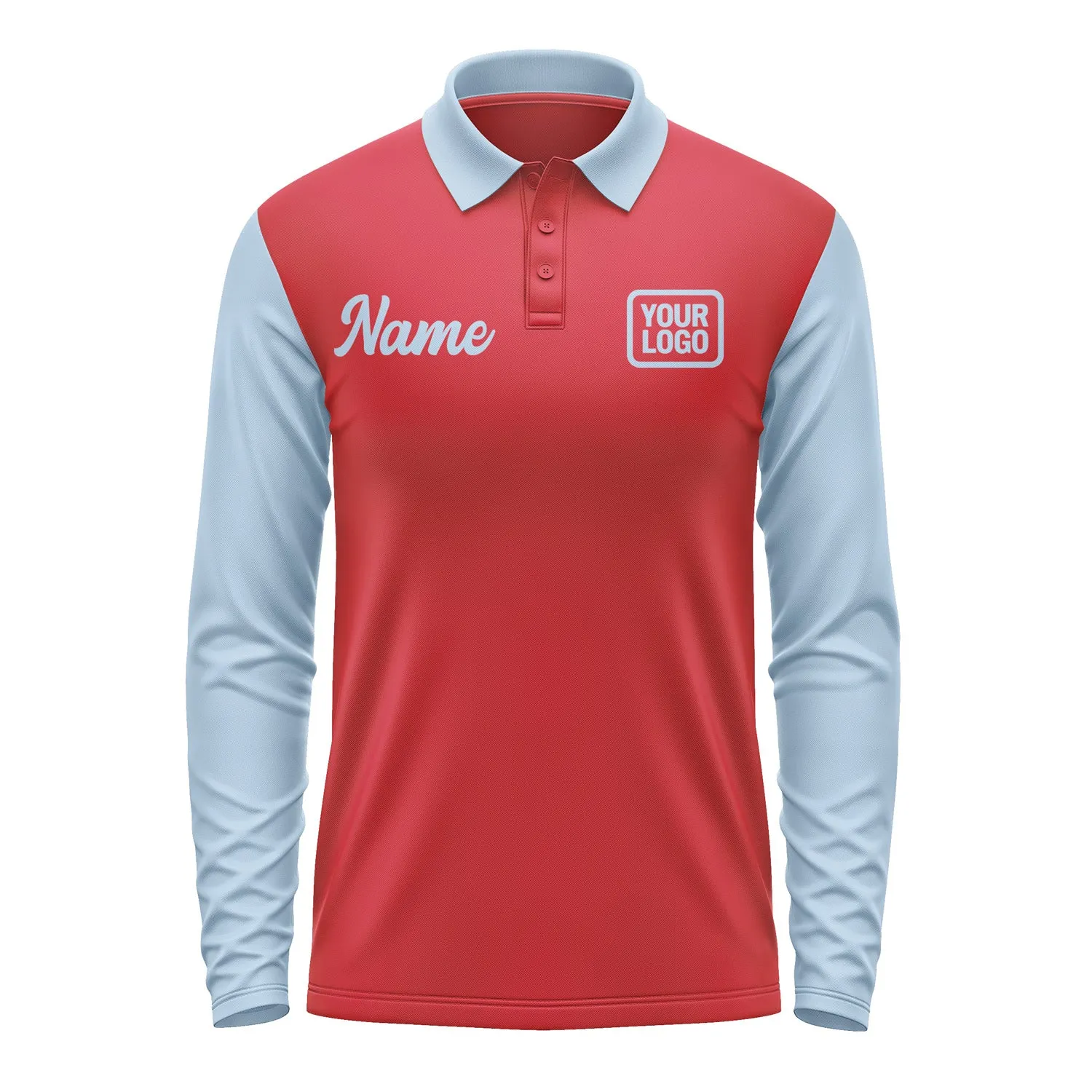 Custom Red Light Blue Long Sleeve Polo Shirt sold by Tailorly product image thumbnail 2