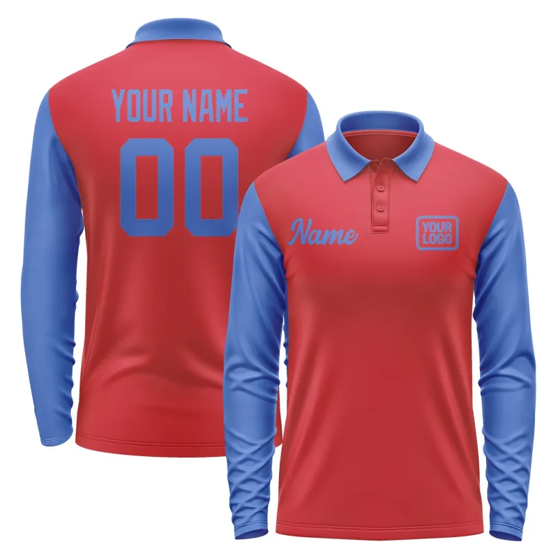 Custom Red Sky Blue Long Sleeve Polo Shirt sold by Tailorly