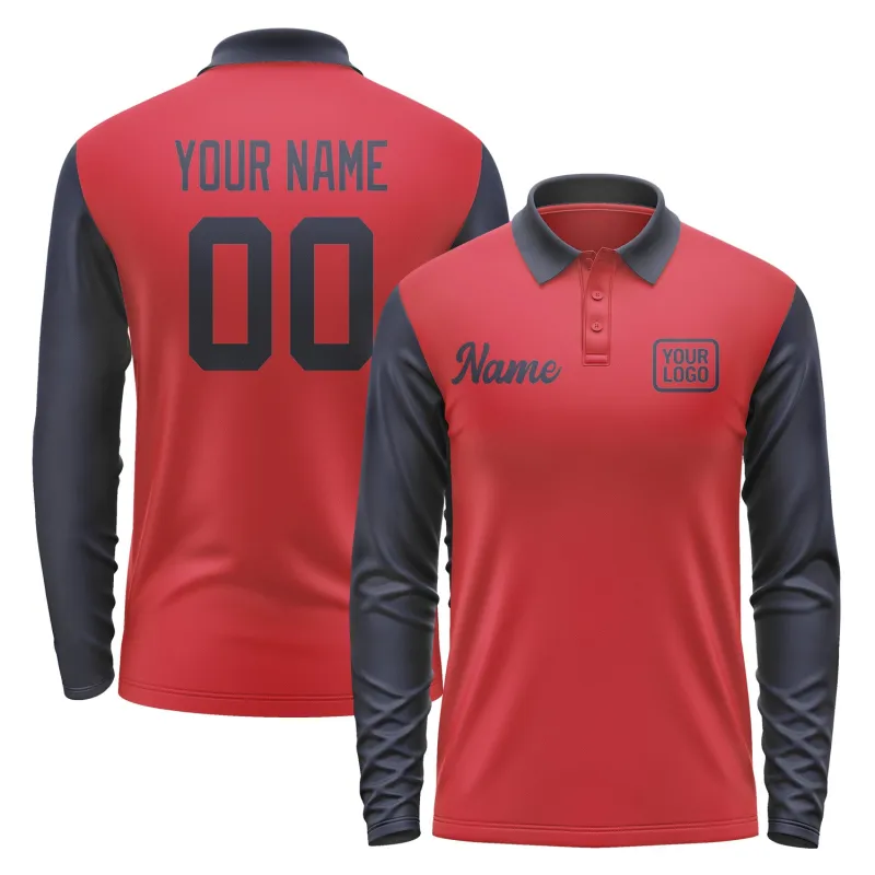 Custom Red Navy Long Sleeve Polo Shirt sold by Tailorly
