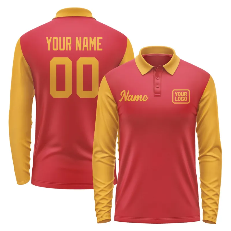 Custom Red Yellow Long Sleeve Polo Shirt sold by Tailorly