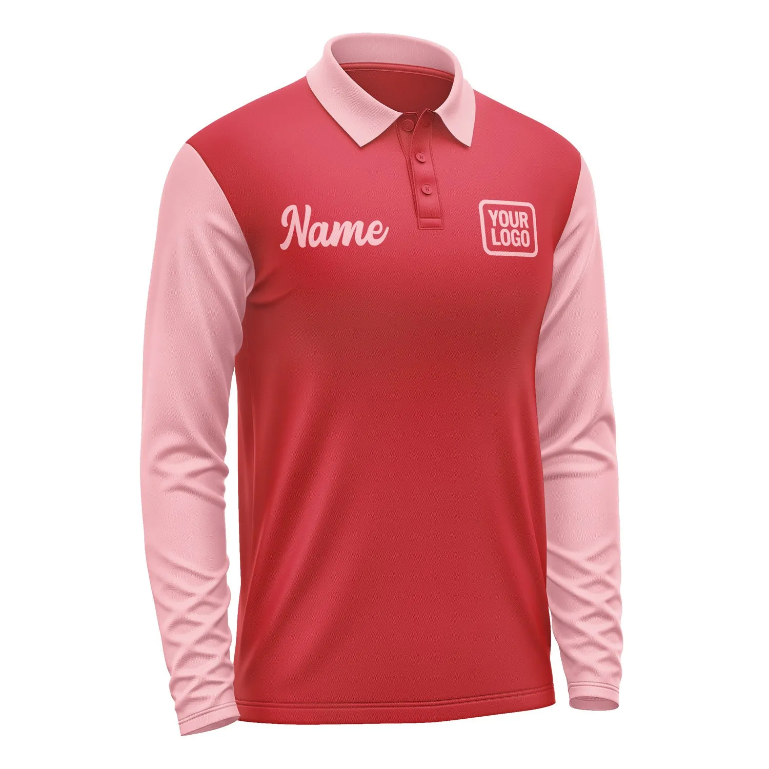 Custom Red Light Pink Long Sleeve Polo Shirt sold by Tailorly product image thumbnail 4