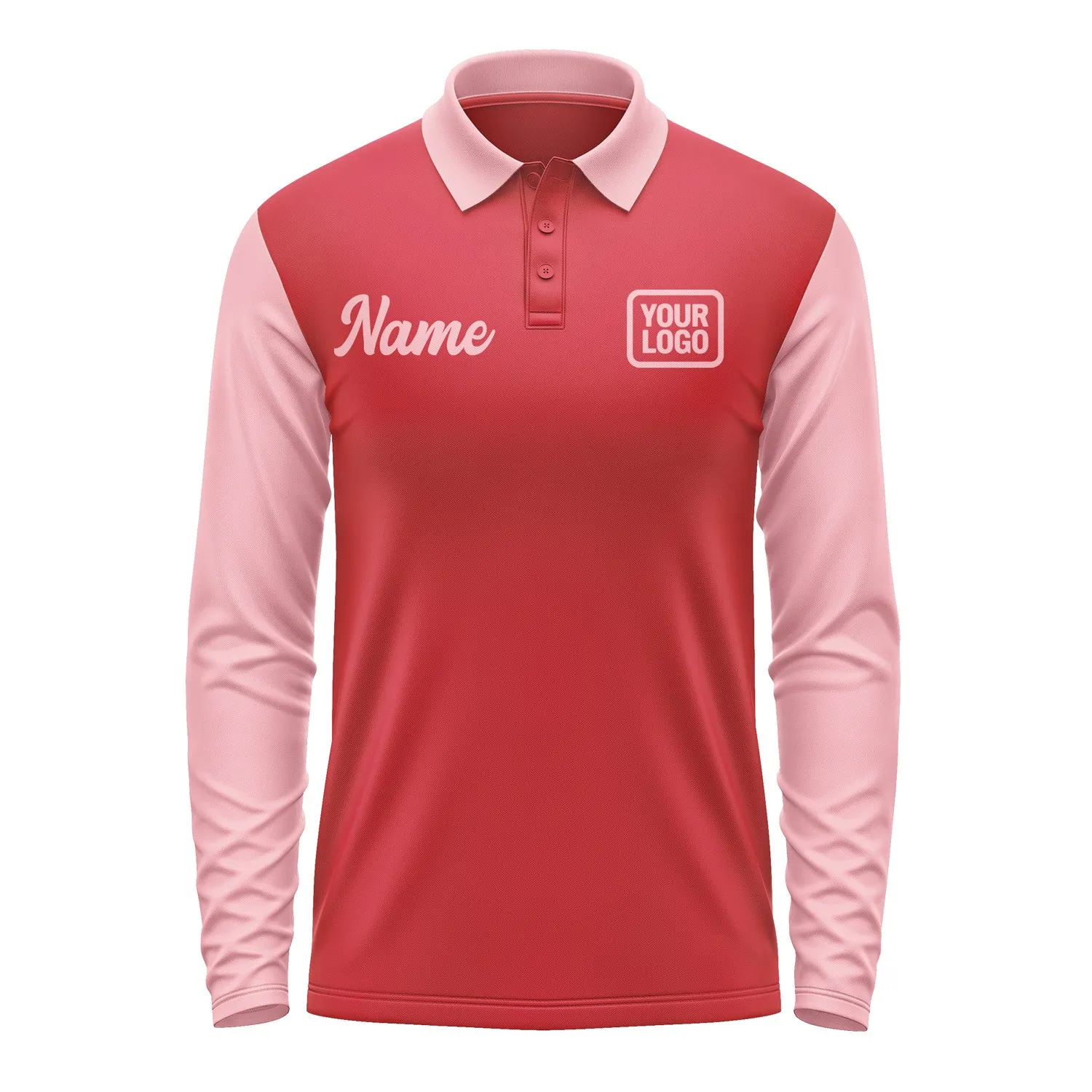 Custom Red Light Pink Long Sleeve Polo Shirt sold by Tailorly product image thumbnail 2