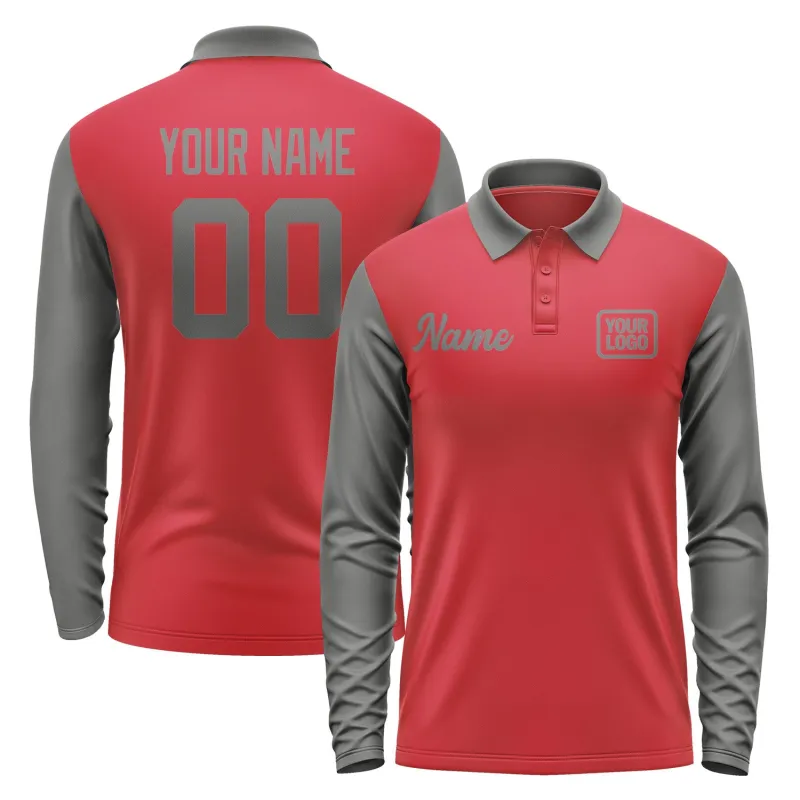 Custom Red Dark Grey Long Sleeve Polo Shirt sold by Tailorly
