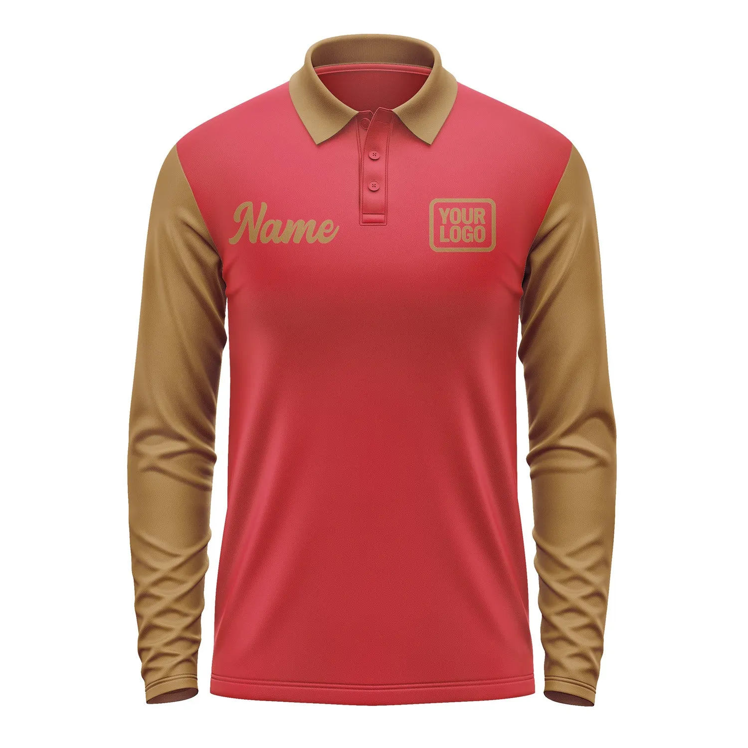 Custom Red Khaki Long Sleeve Polo Shirt sold by Tailorly product image thumbnail 2