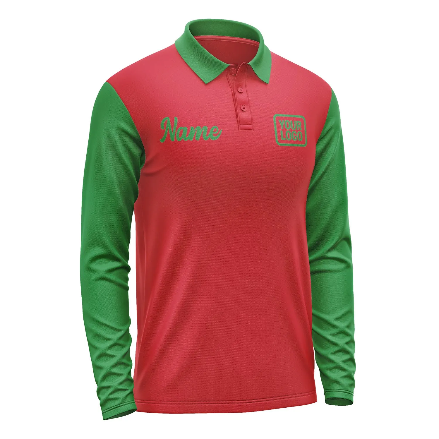 Custom Red Emerald Green Long Sleeve Polo Shirt sold by Tailorly product image thumbnail 4