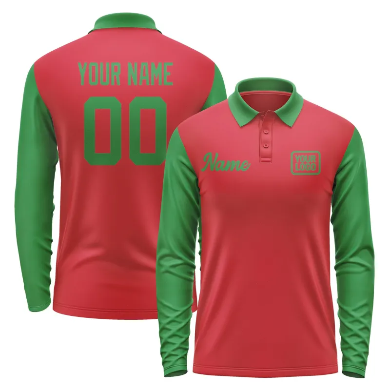 Custom Red Emerald Green Long Sleeve Polo Shirt sold by Tailorly