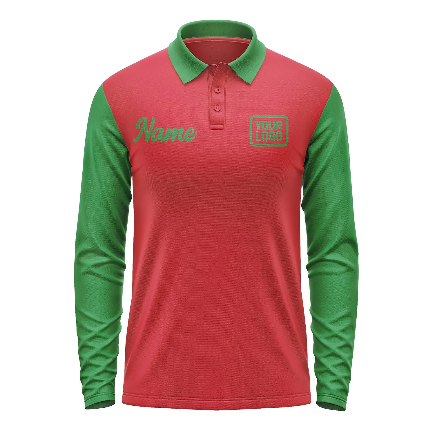 Custom Red Emerald Green Long Sleeve Polo Shirt sold by Tailorly product image thumbnail 2