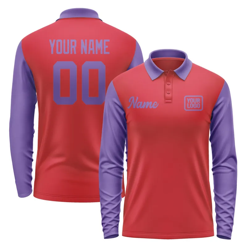 Custom Red Light Purple Long Sleeve Polo Shirt sold by Tailorly