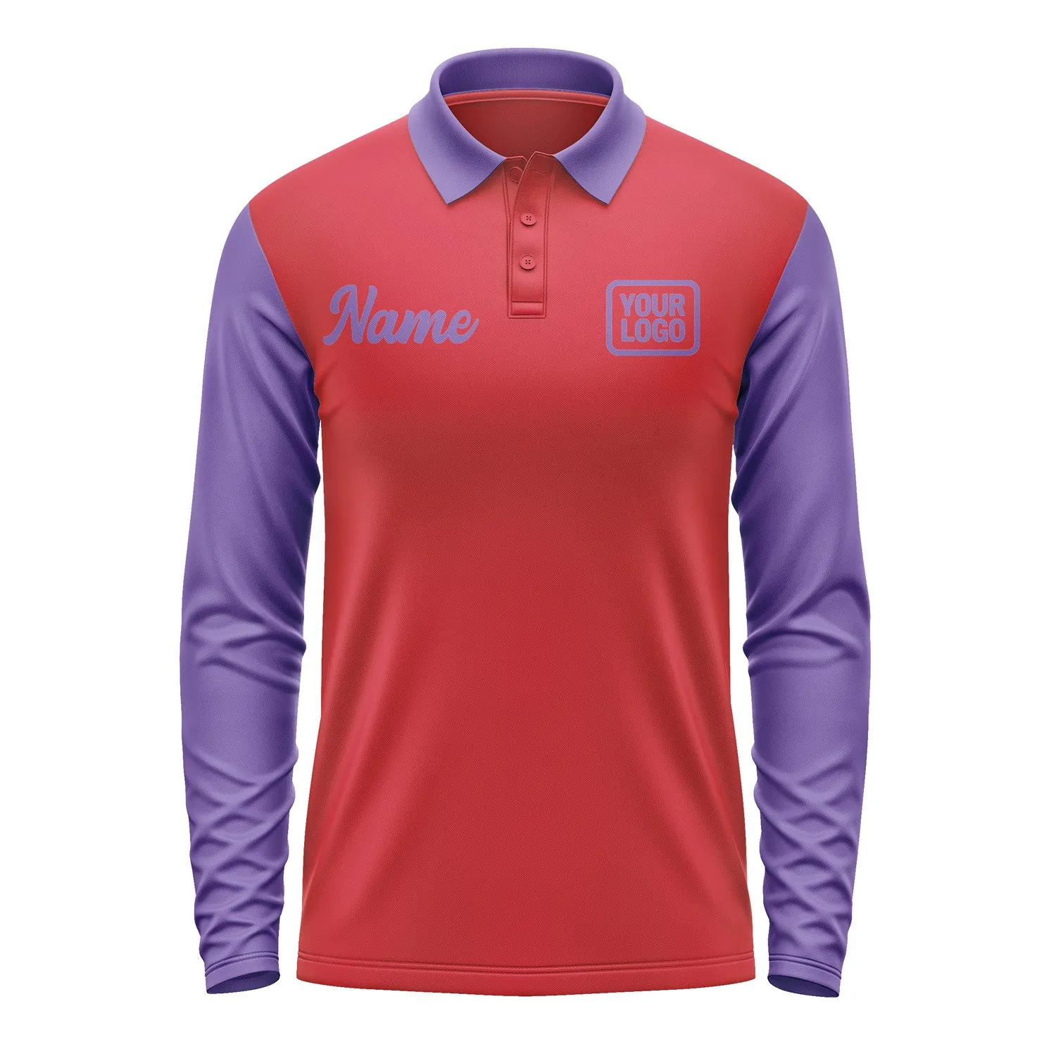 Custom Red Light Purple Long Sleeve Polo Shirt sold by Tailorly product image thumbnail 2