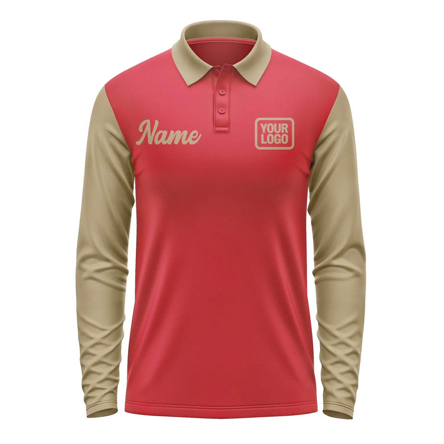 Custom Red Light Khaki Long Sleeve Polo Shirt sold by Tailorly product image thumbnail 2