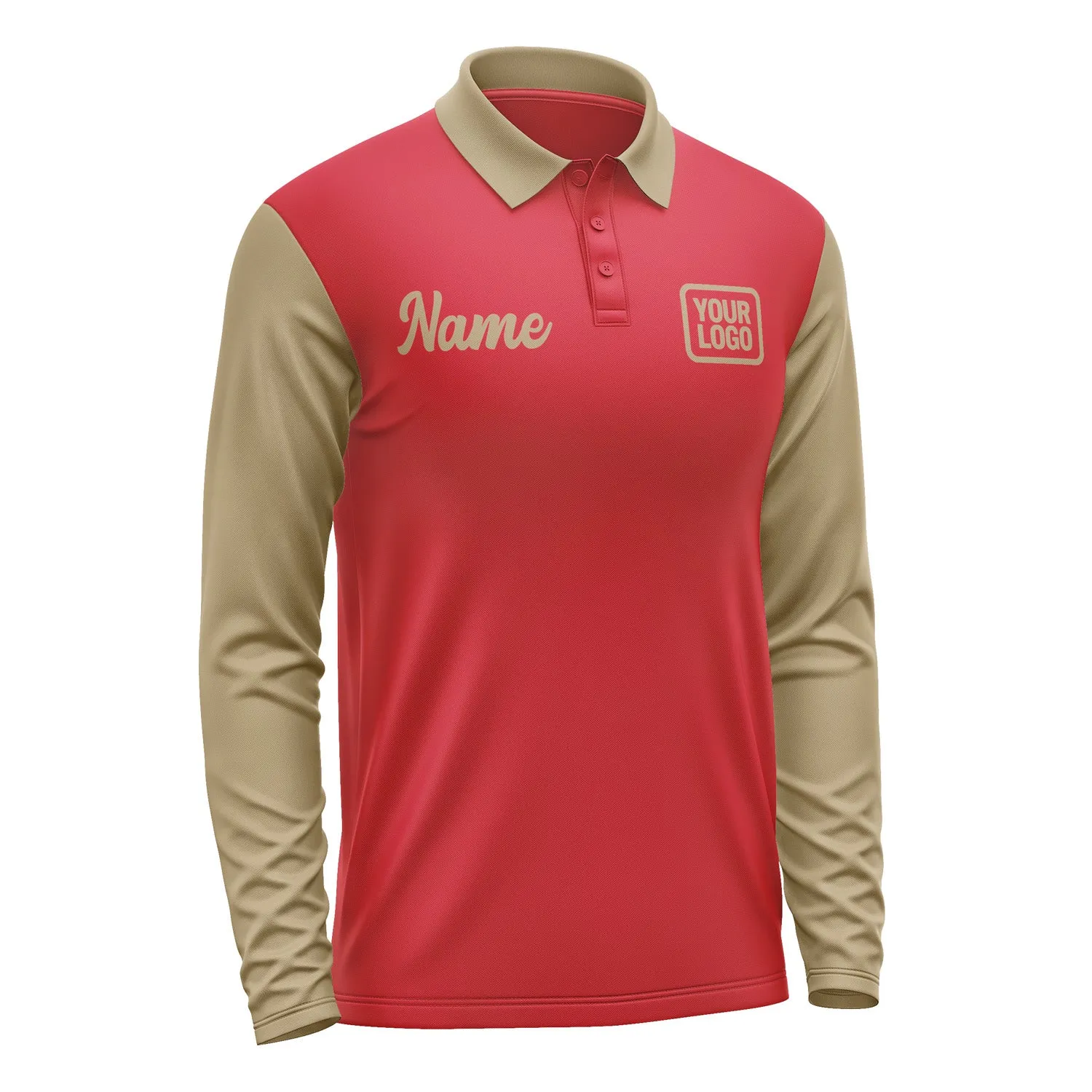Custom Red Light Khaki Long Sleeve Polo Shirt sold by Tailorly product image thumbnail 4