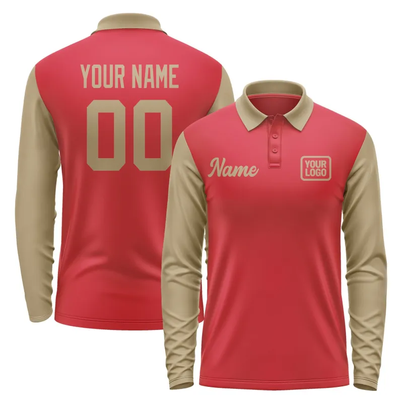 Custom Red Light Khaki Long Sleeve Polo Shirt sold by Tailorly