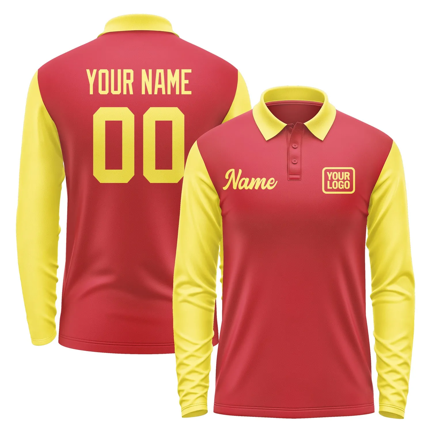 Custom Red Light Yellow Long Sleeve Polo Shirt sold by Tailorly