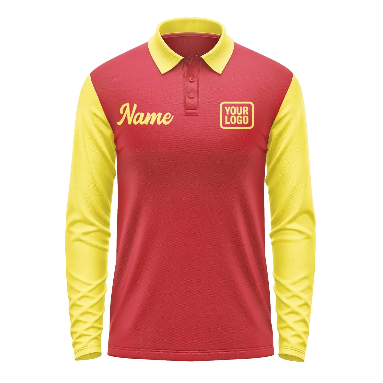 Custom Red Light Yellow Long Sleeve Polo Shirt sold by Tailorly product image thumbnail 2