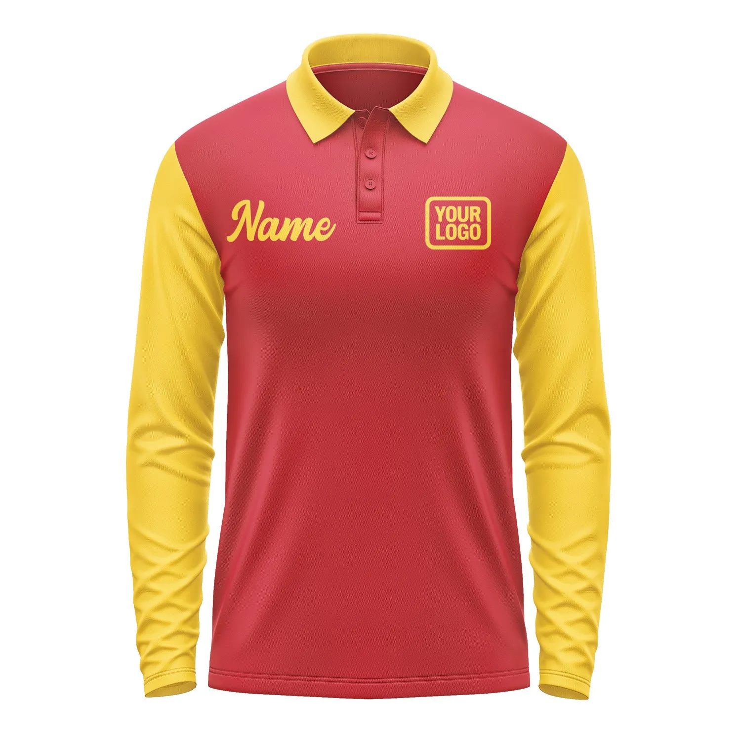 Custom Red Gold Long Sleeve Polo Shirt sold by Tailorly product image thumbnail 2
