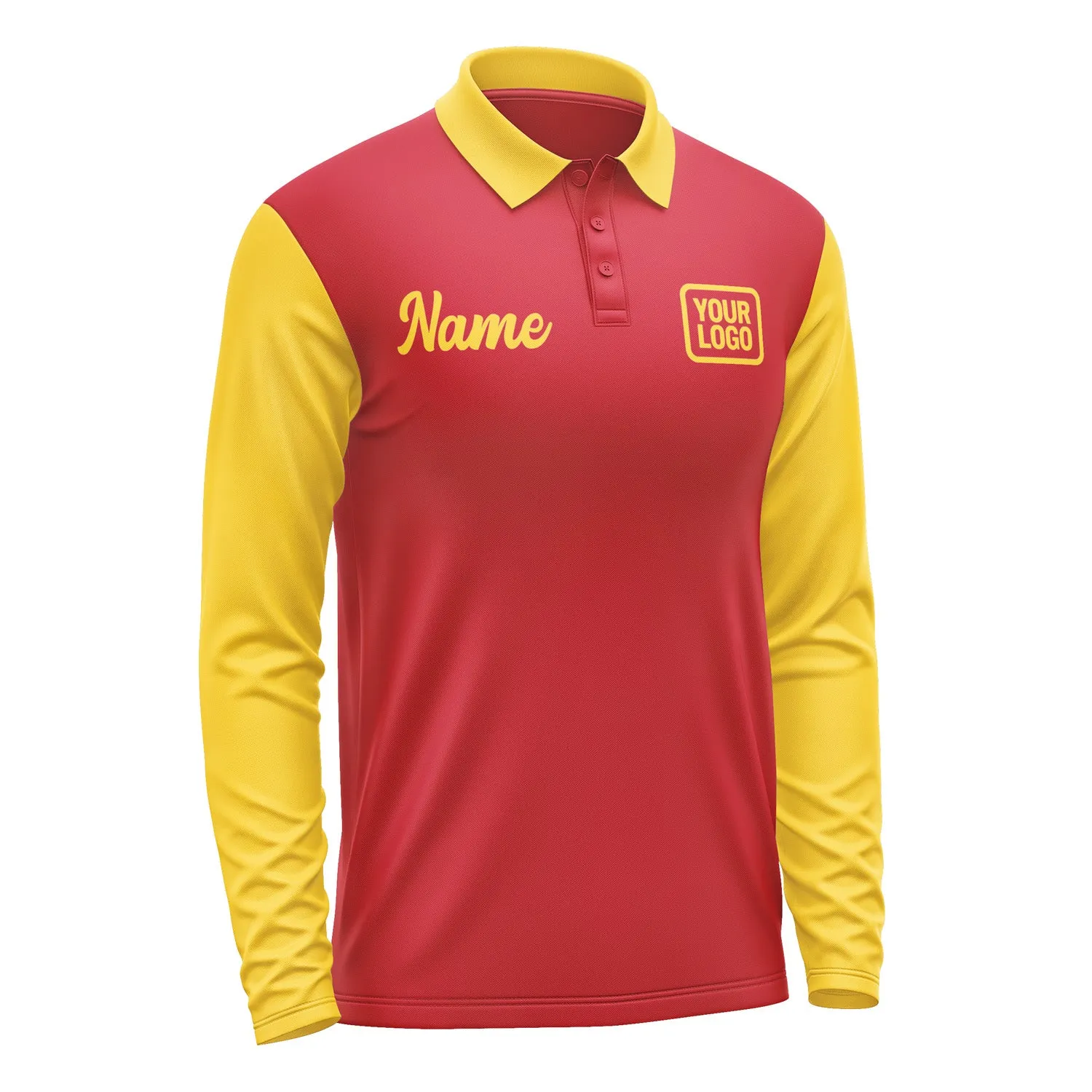Custom Red Gold Long Sleeve Polo Shirt sold by Tailorly product image thumbnail 4