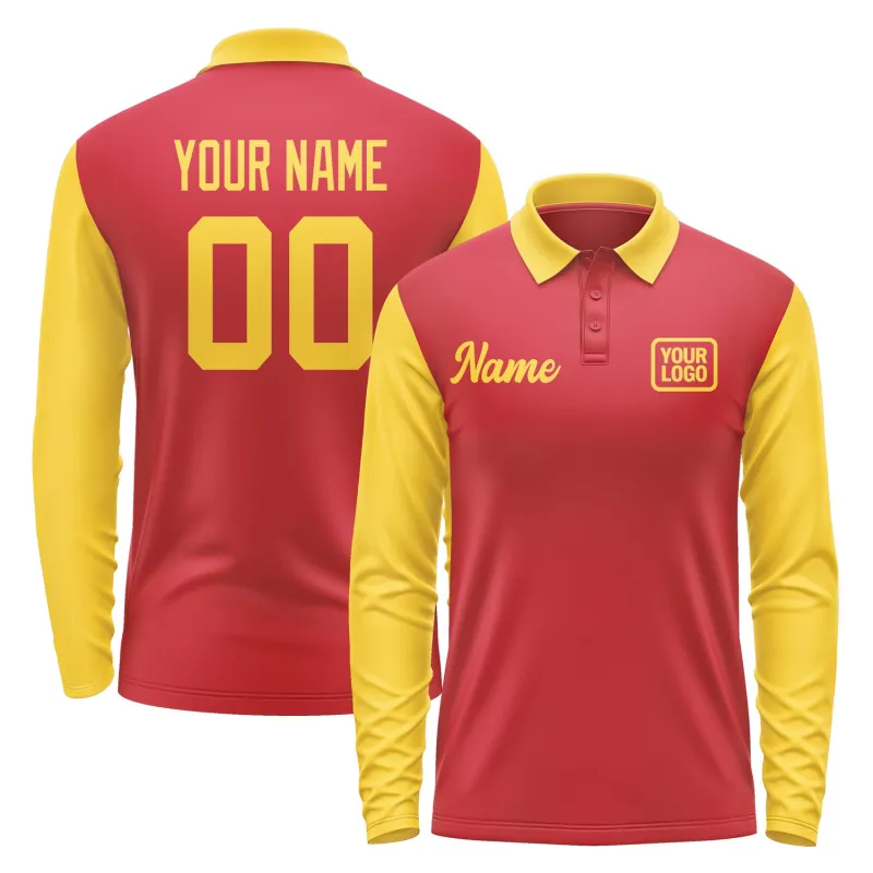 Custom Red Gold Long Sleeve Polo Shirt sold by Tailorly