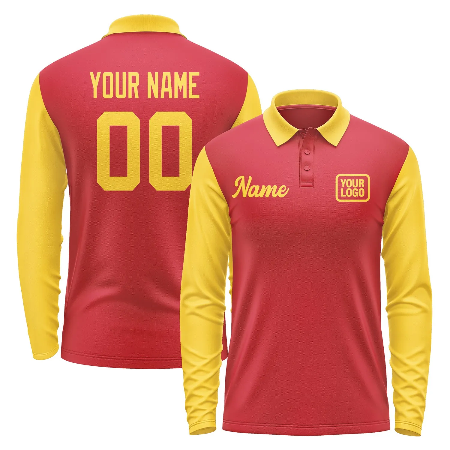 Custom Red Gold Long Sleeve Polo Shirt sold by Tailorly