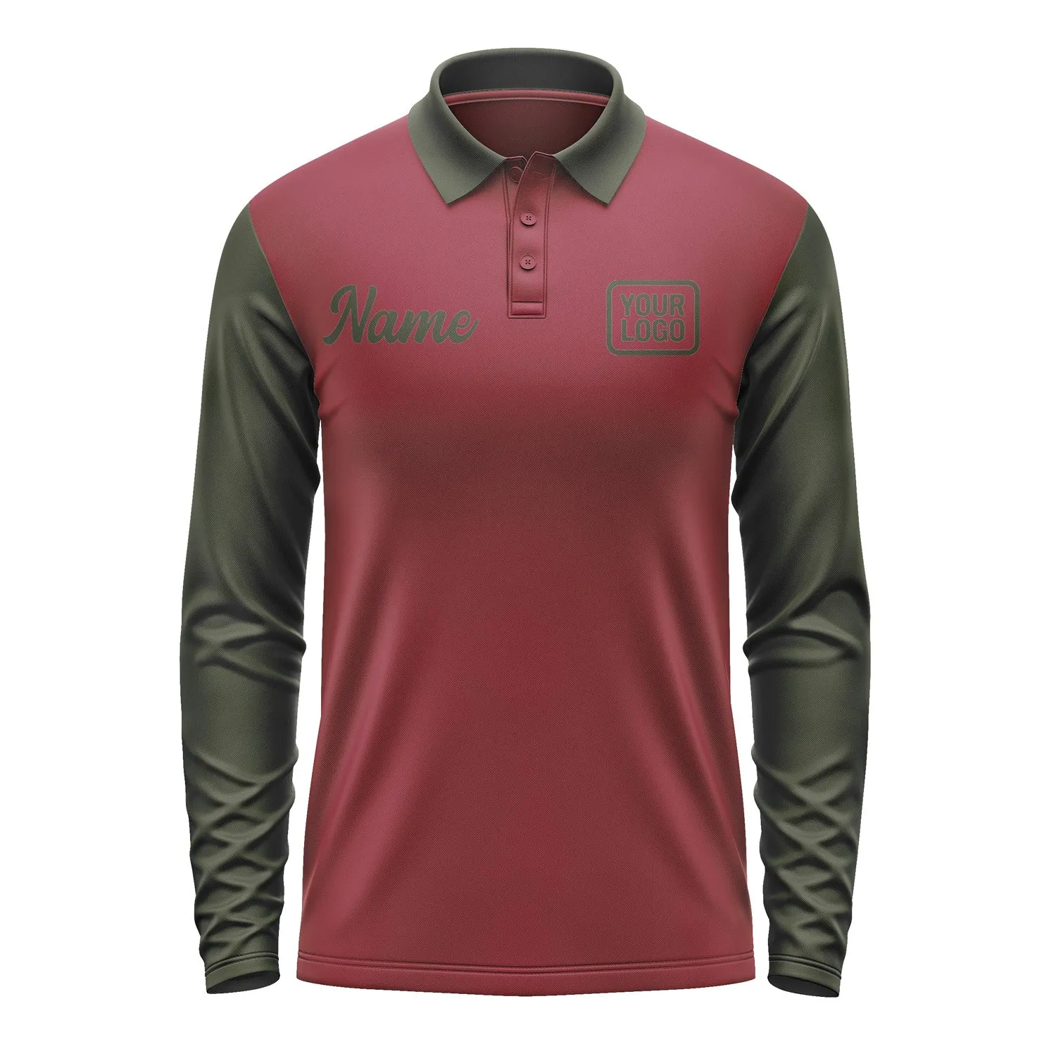 Custom Crimson Red Olive Long Sleeve Polo Shirt sold by Tailorly product image thumbnail 2
