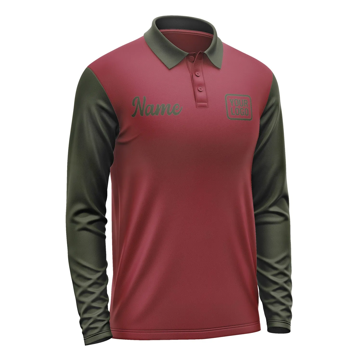 Custom Crimson Red Olive Long Sleeve Polo Shirt sold by Tailorly product image thumbnail 4