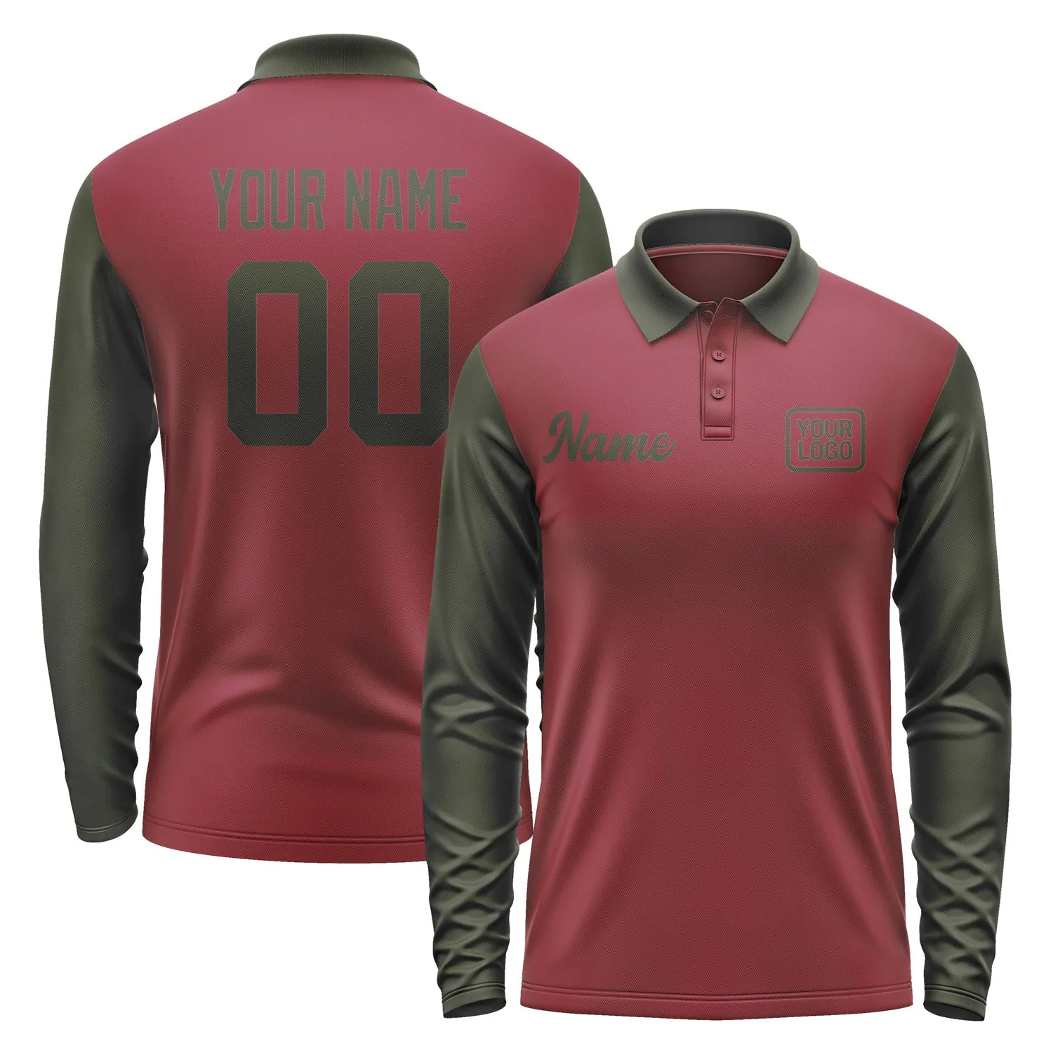 Custom Crimson Red Olive Long Sleeve Polo Shirt sold by Tailorly