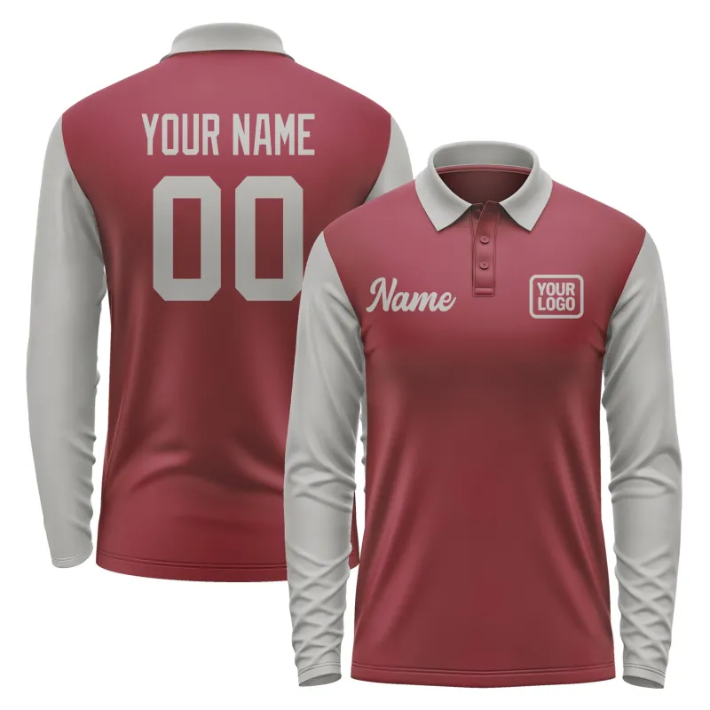 Custom Crimson Red Gray Long Sleeve Polo Shirt sold by Tailorly
