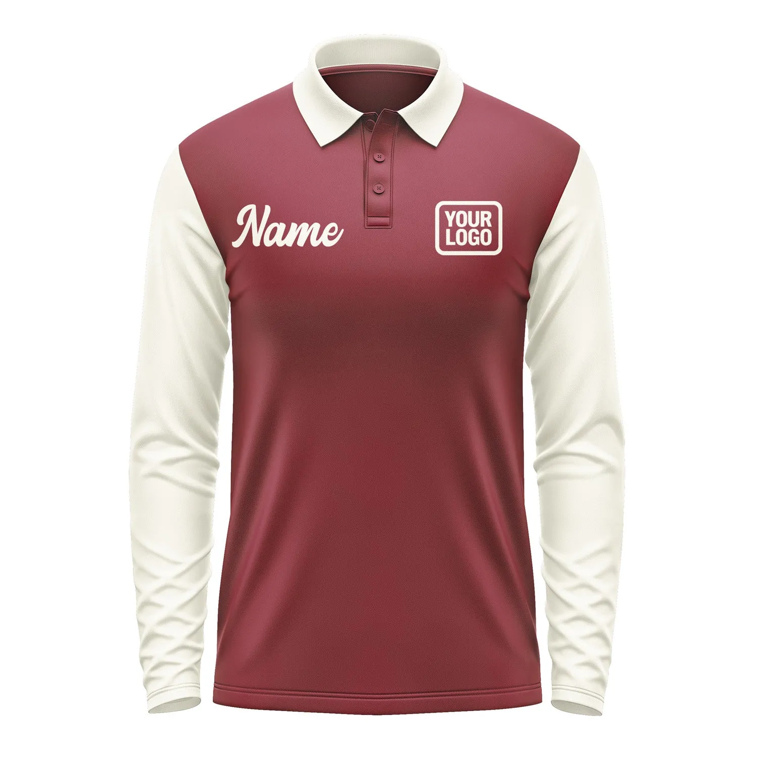 Custom Crimson Red Cream Long Sleeve Polo Shirt sold by Tailorly product image thumbnail 2
