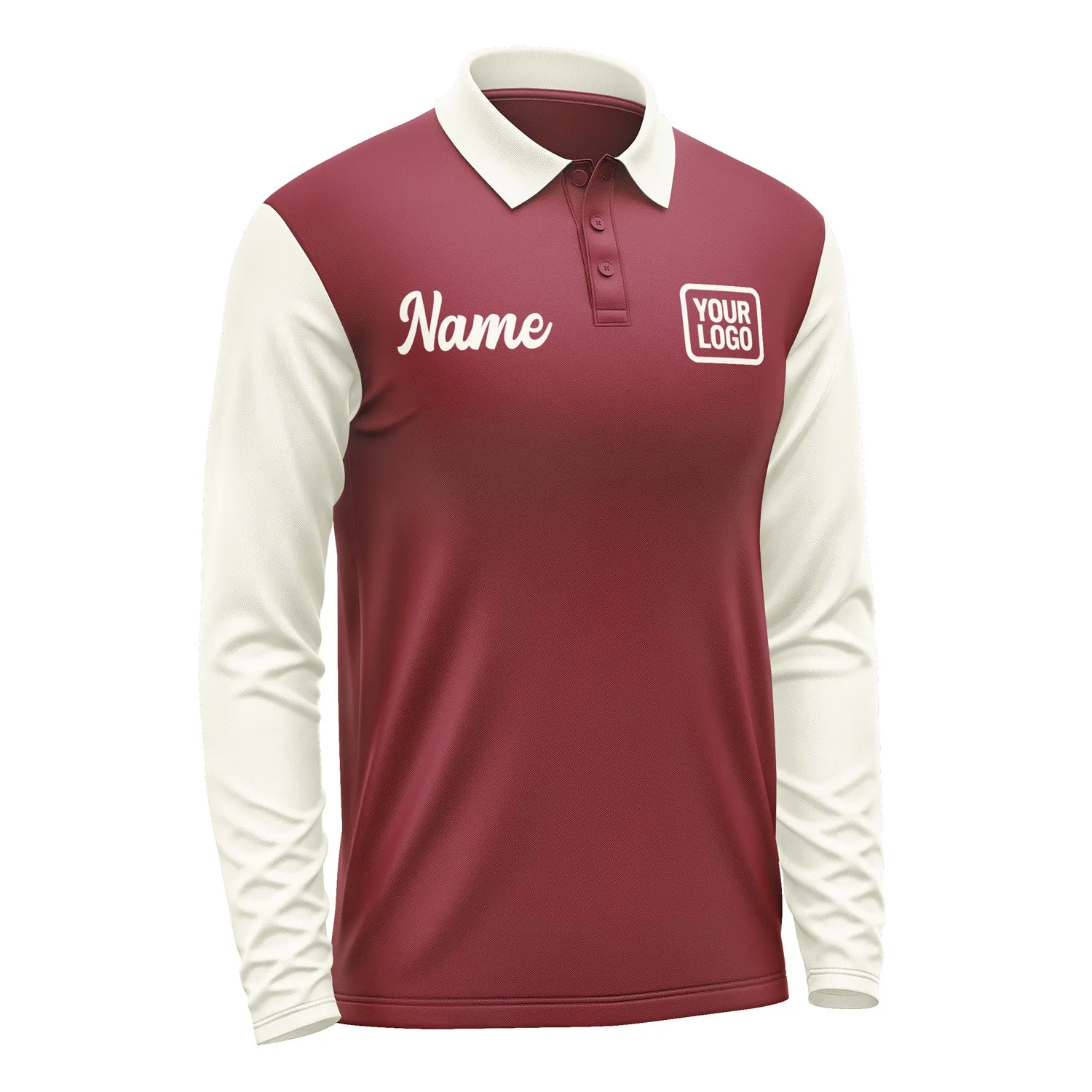 Custom Crimson Red Cream Long Sleeve Polo Shirt sold by Tailorly product image thumbnail 4