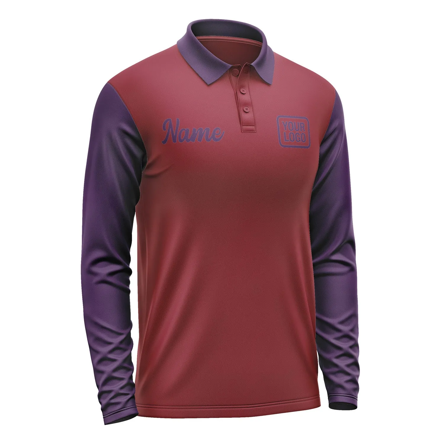 Custom Crimson Red Purple Long Sleeve Polo Shirt sold by Tailorly product image thumbnail 4
