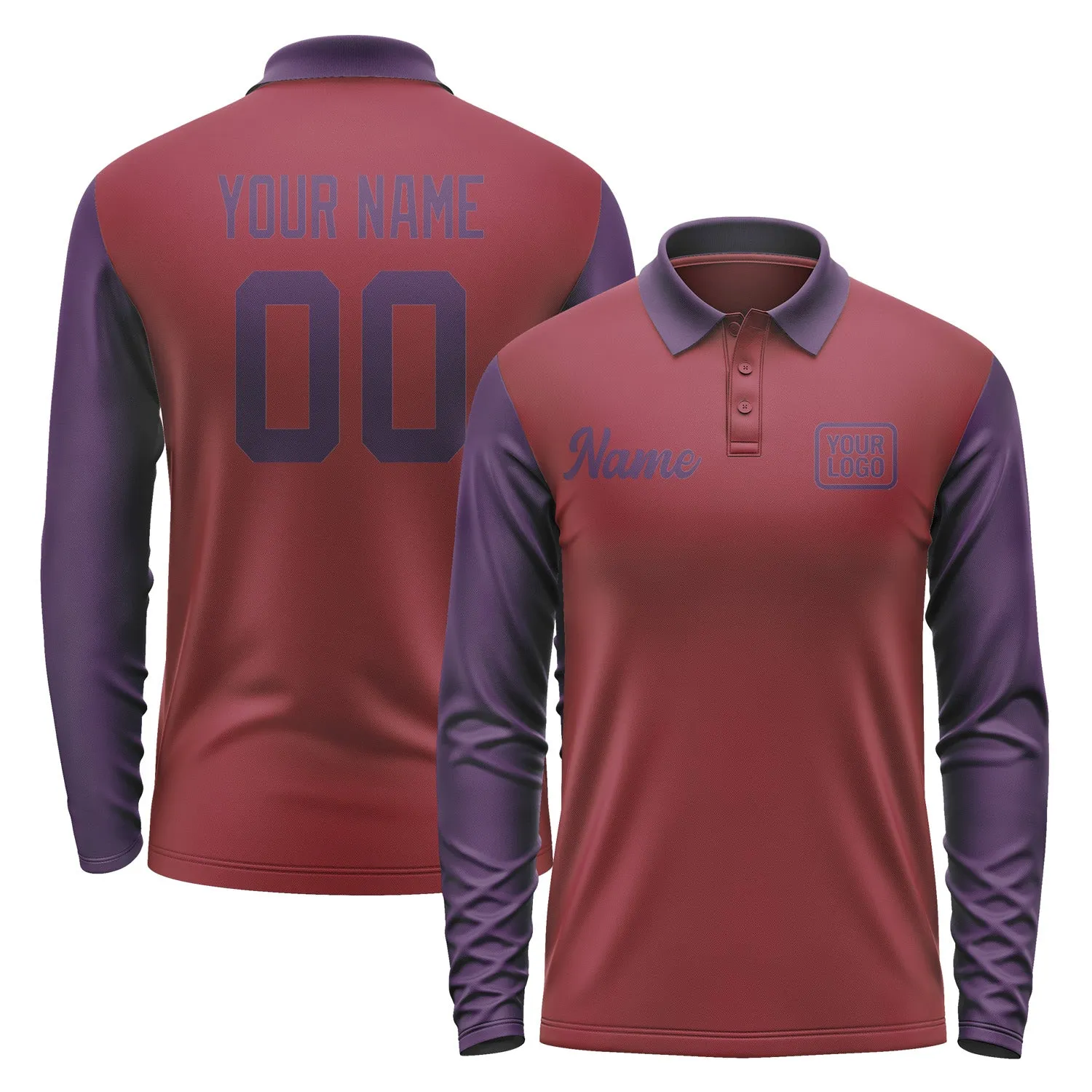 Custom Crimson Red Purple Long Sleeve Polo Shirt sold by Tailorly