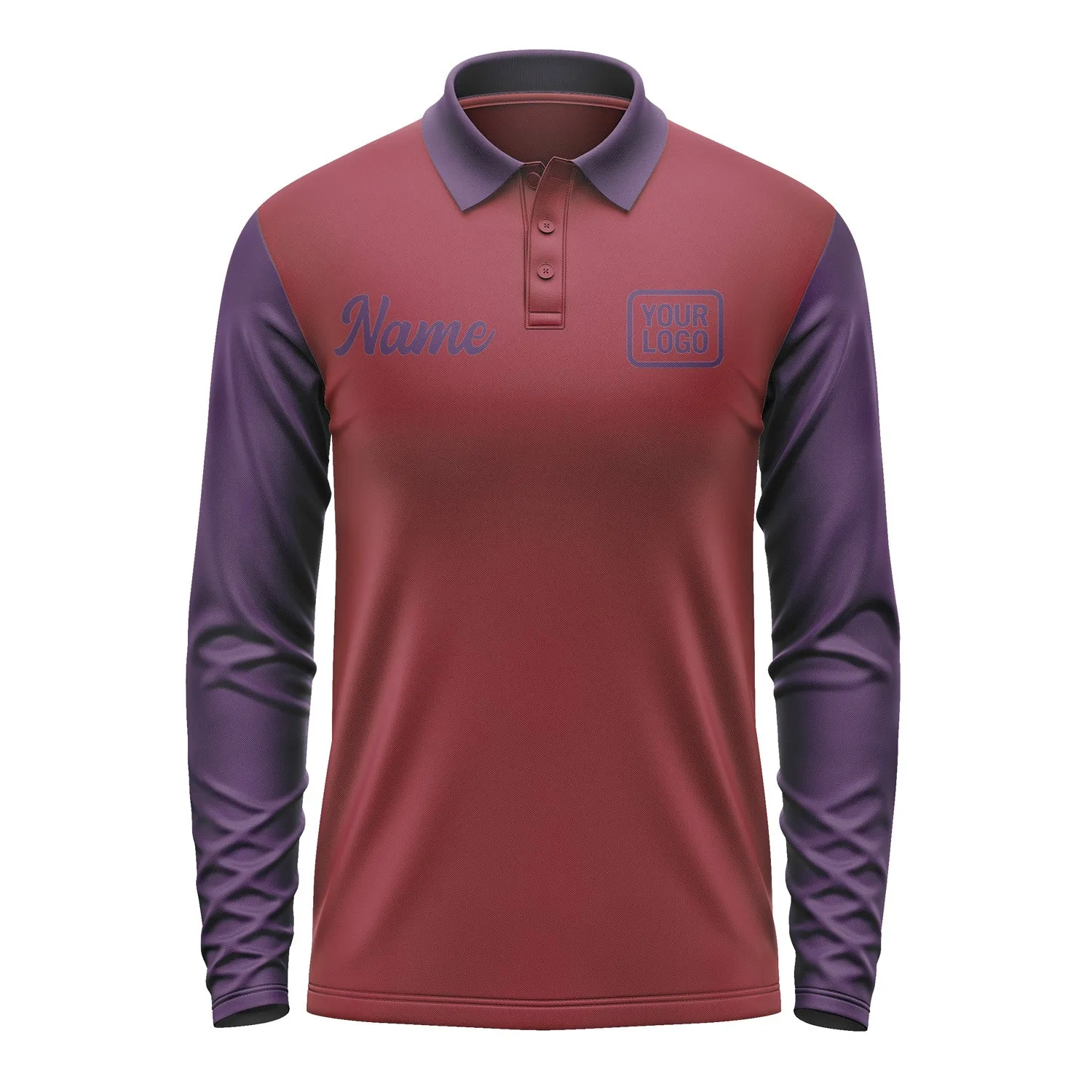 Custom Crimson Red Purple Long Sleeve Polo Shirt sold by Tailorly product image thumbnail 2