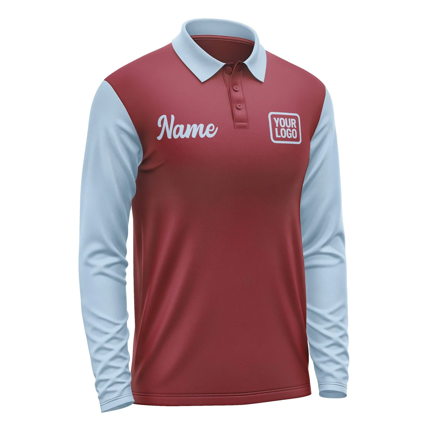 Custom Crimson Red Light Blue Long Sleeve Polo Shirt sold by Tailorly product image thumbnail 4
