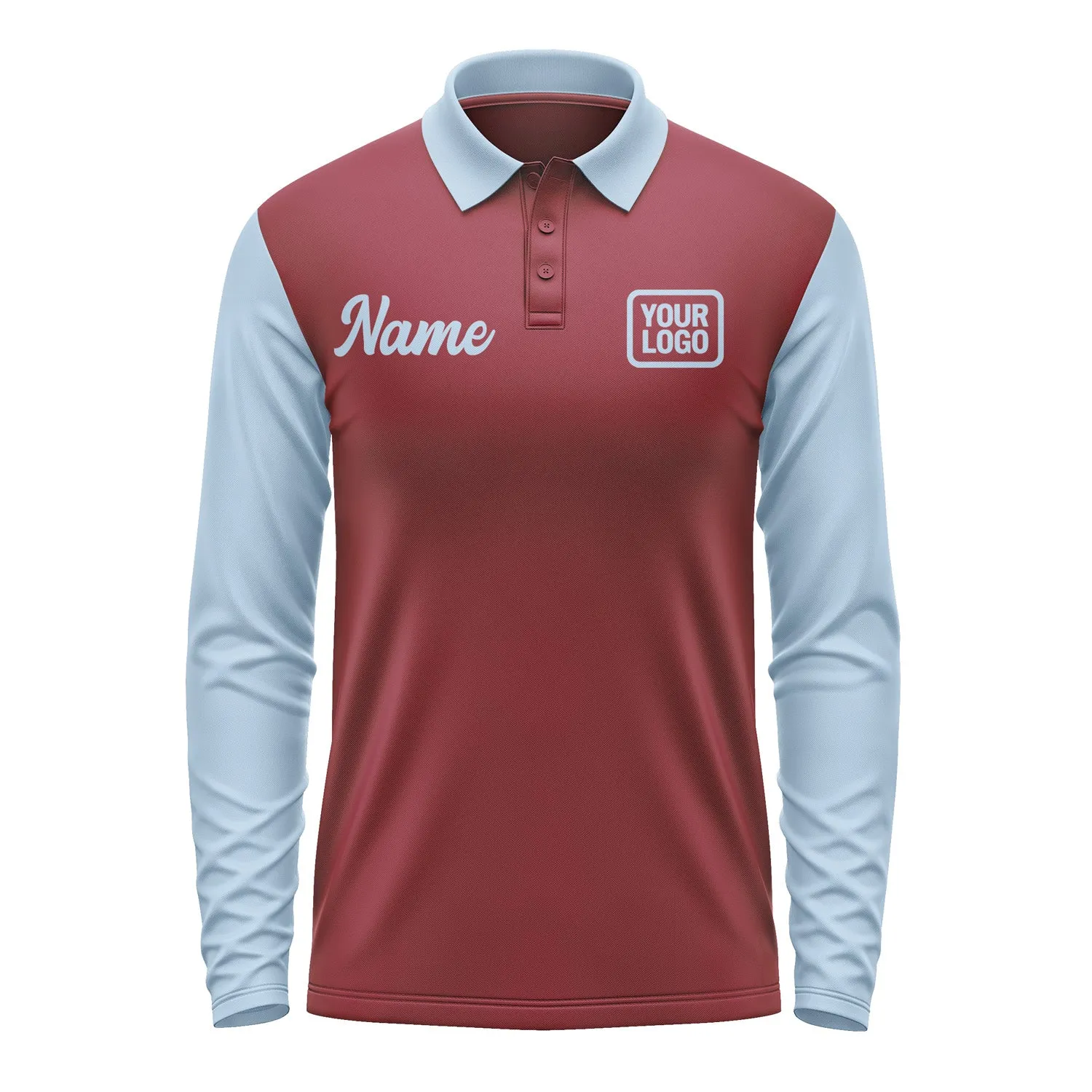 Custom Crimson Red Light Blue Long Sleeve Polo Shirt sold by Tailorly product image thumbnail 2