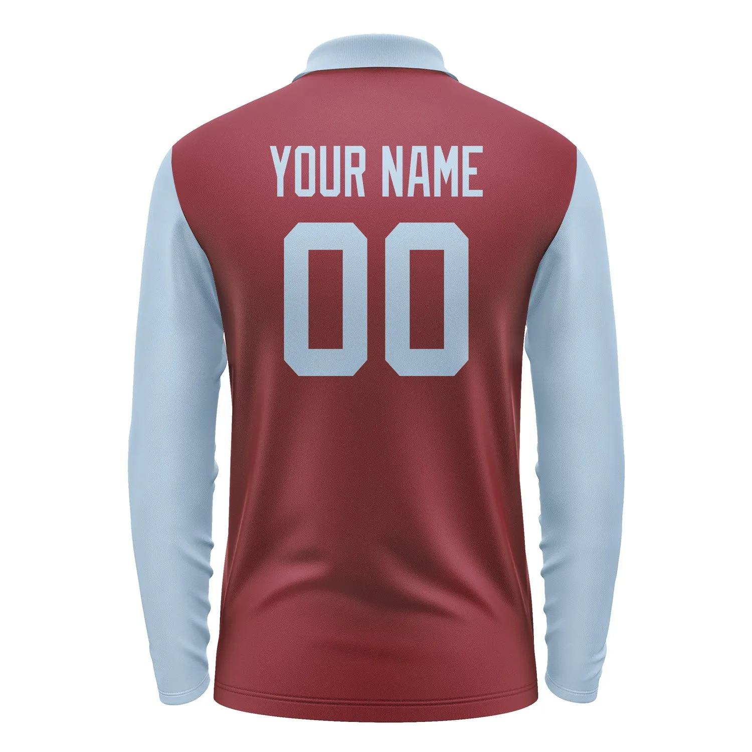 Custom Crimson Red Light Blue Long Sleeve Polo Shirt sold by Tailorly product image thumbnail 3