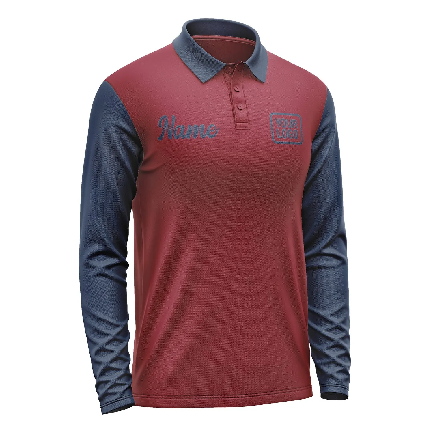 Custom Crimson Red Blue Long Sleeve Polo Shirt sold by Tailorly product image thumbnail 4