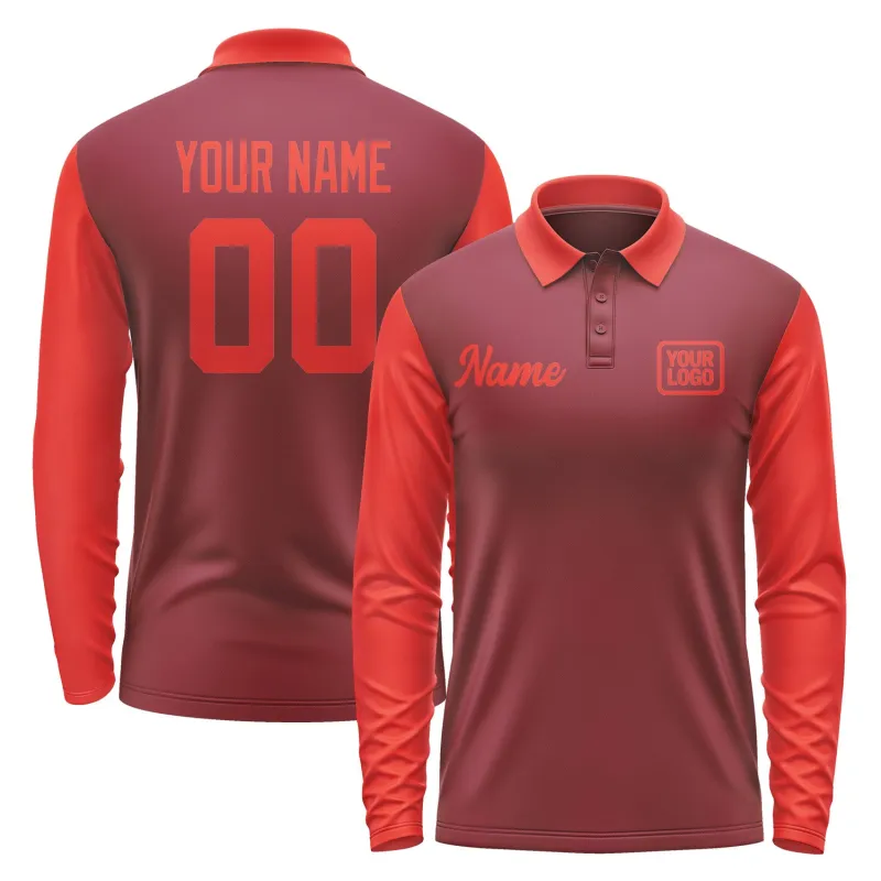 Custom Crimson Red Orange Red Long Sleeve Polo Shirt sold by Tailorly