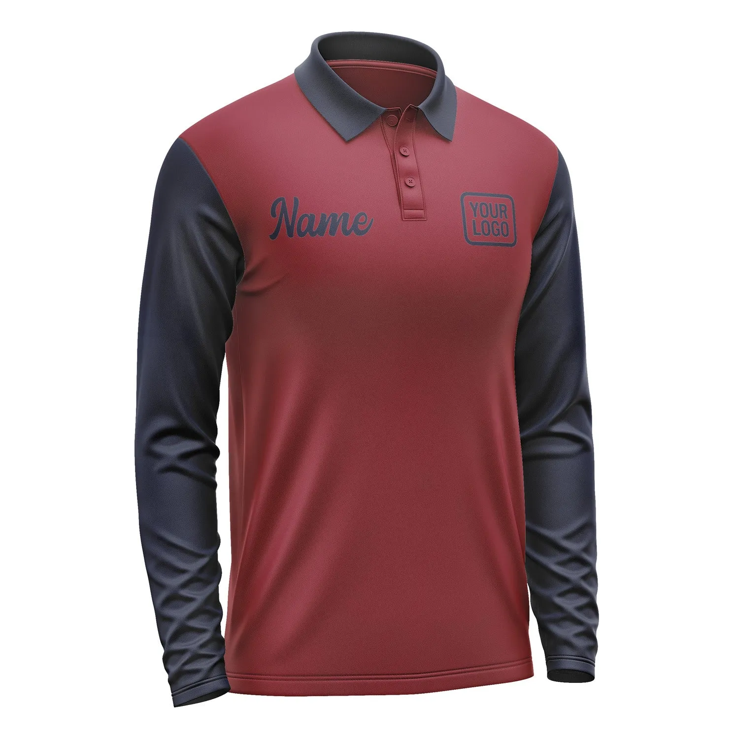 Custom Crimson Red Navy Long Sleeve Polo Shirt sold by Tailorly product image thumbnail 4