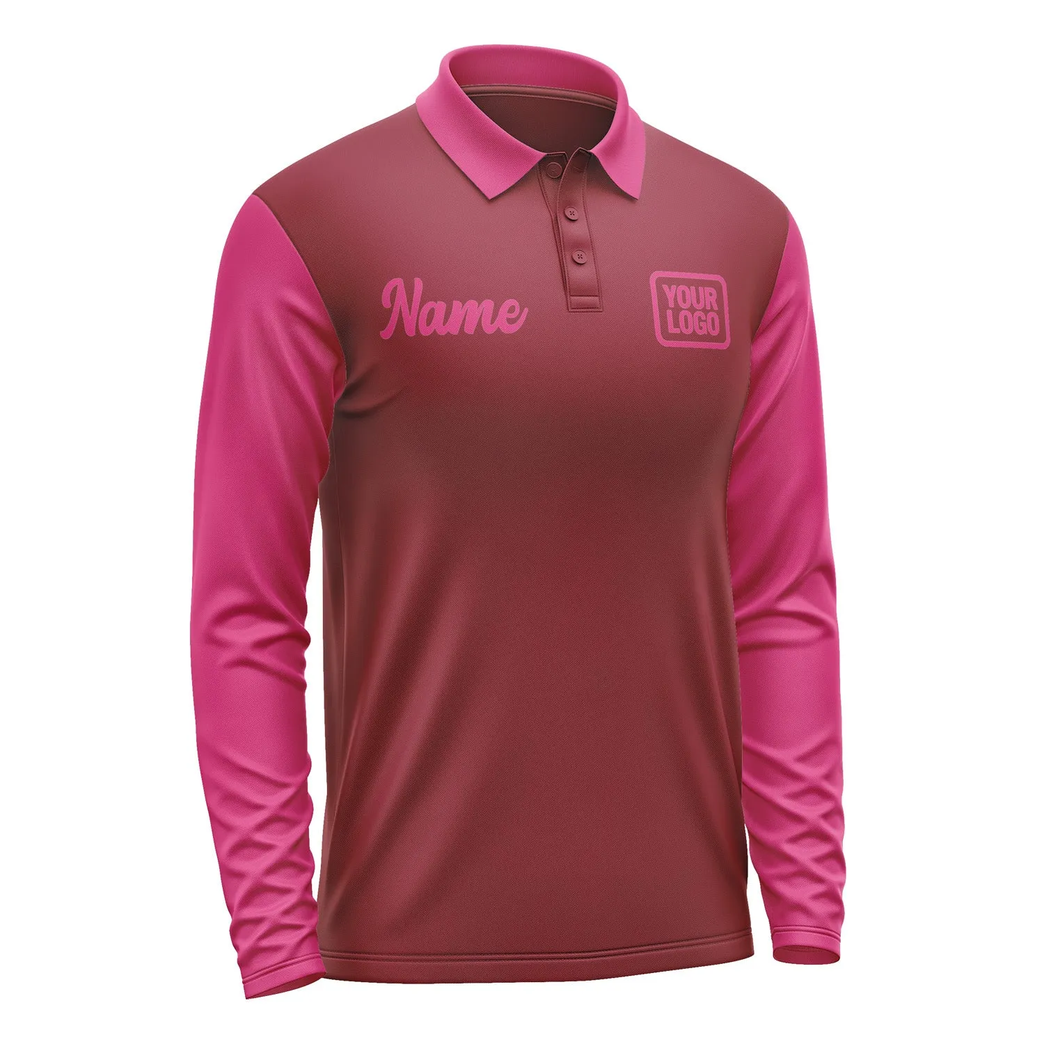 Custom Crimson Red Pink Long Sleeve Polo Shirt sold by Tailorly product image thumbnail 4