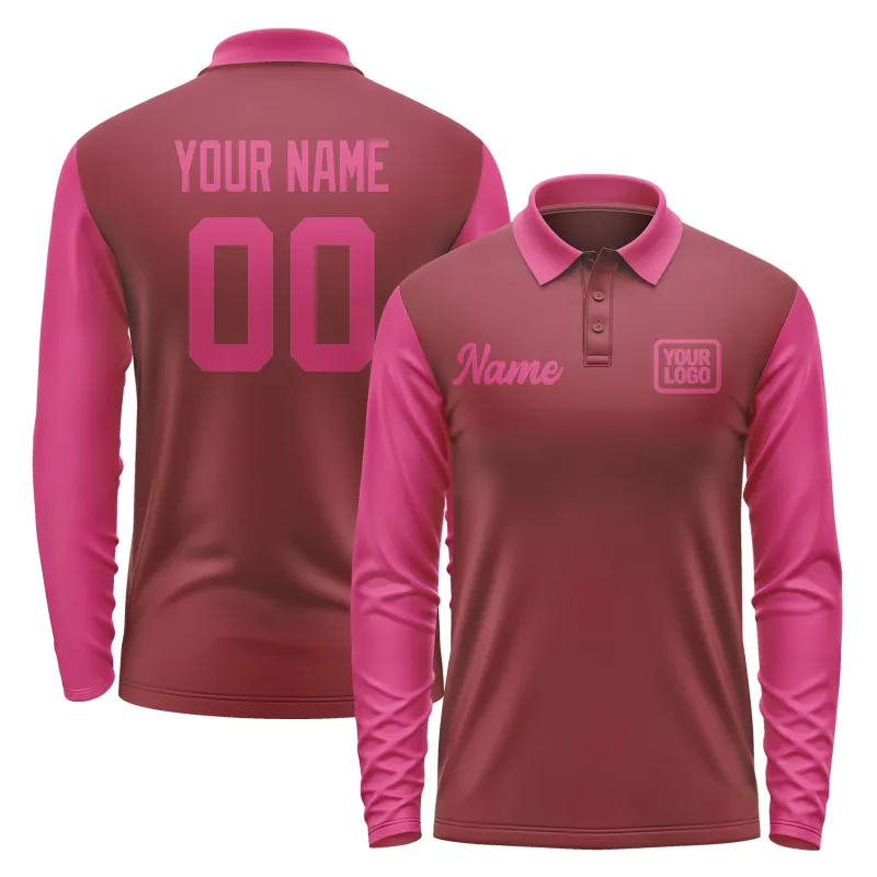 Custom Crimson Red Pink Long Sleeve Polo Shirt sold by Tailorly