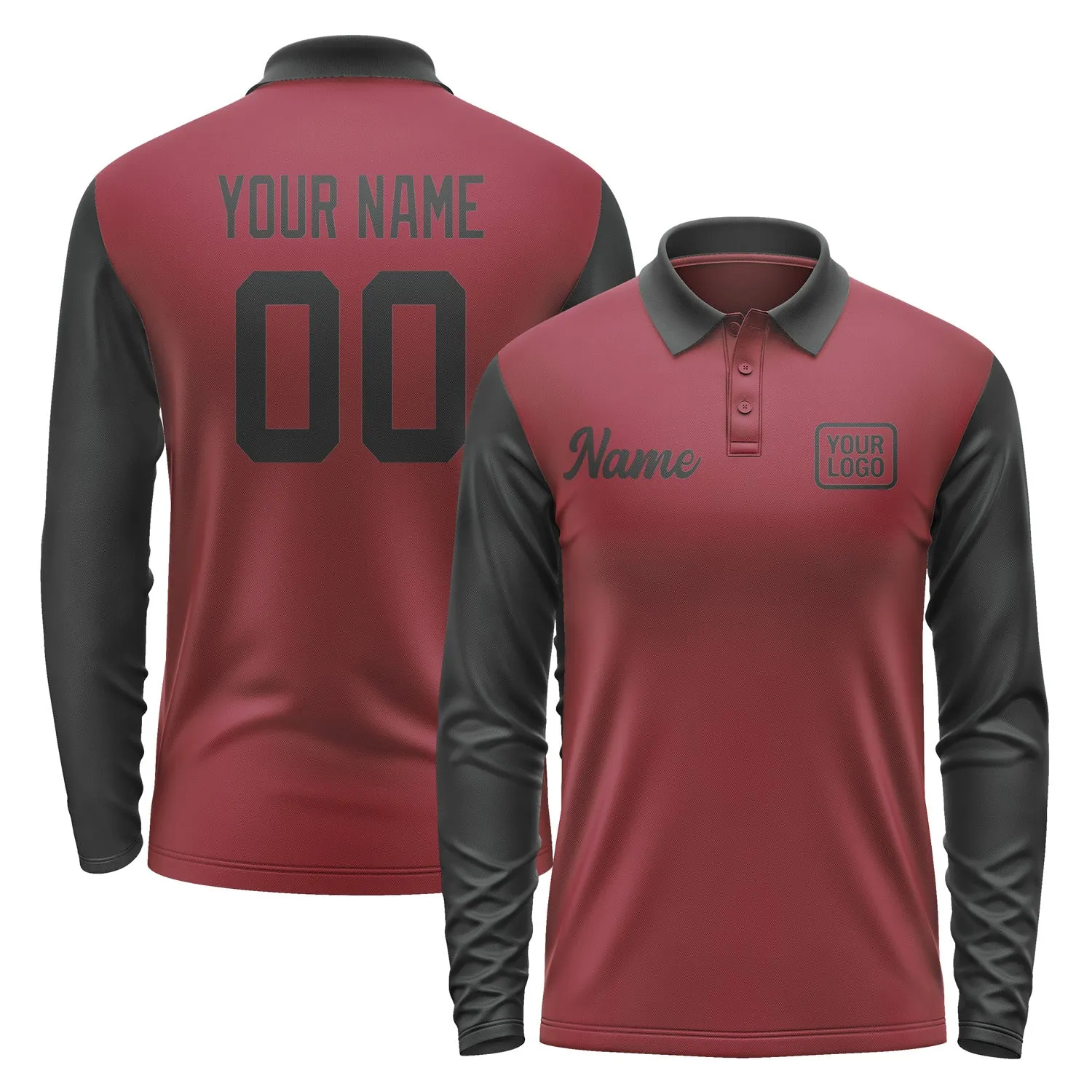 Custom Crimson Red Black Long Sleeve Polo Shirt sold by Tailorly