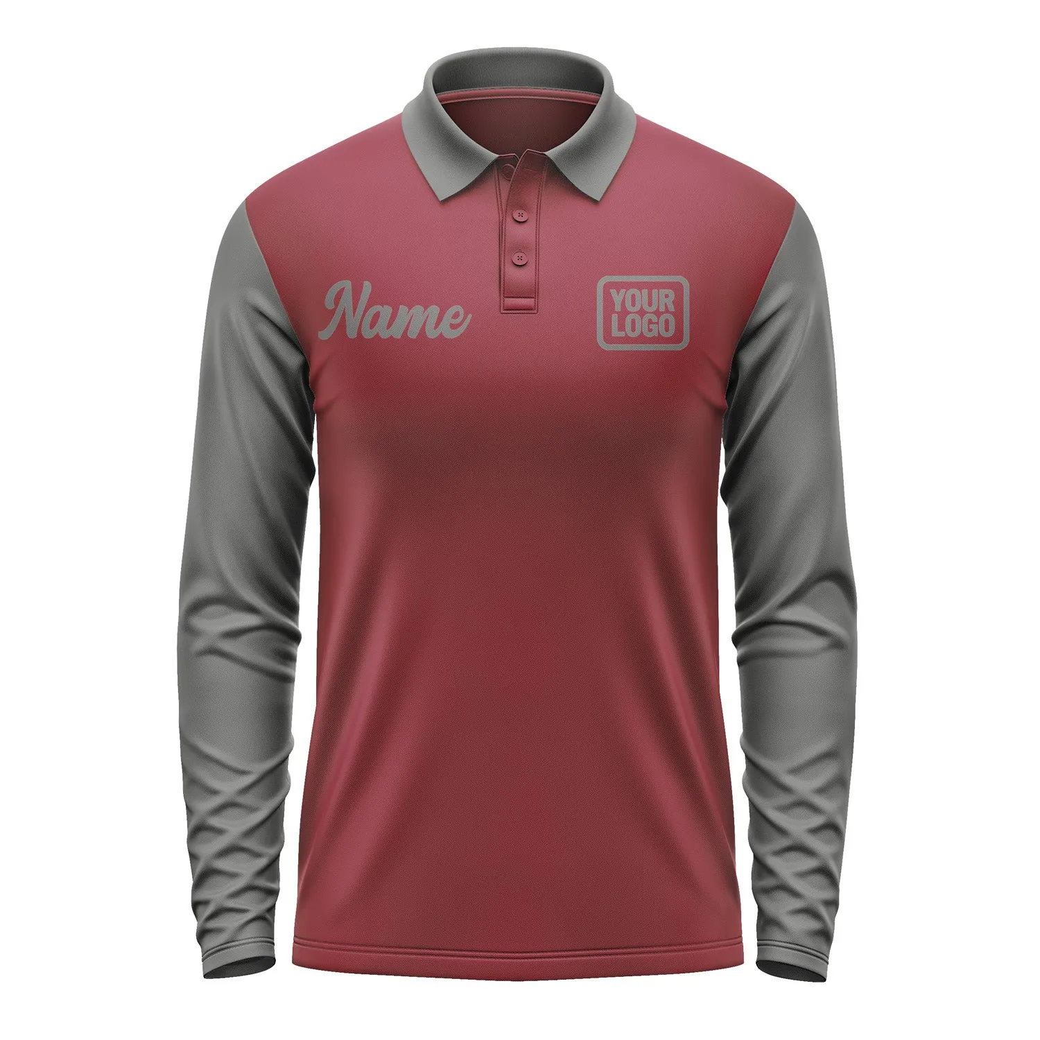 Custom Crimson Red Dark Grey Long Sleeve Polo Shirt sold by Tailorly product image thumbnail 2