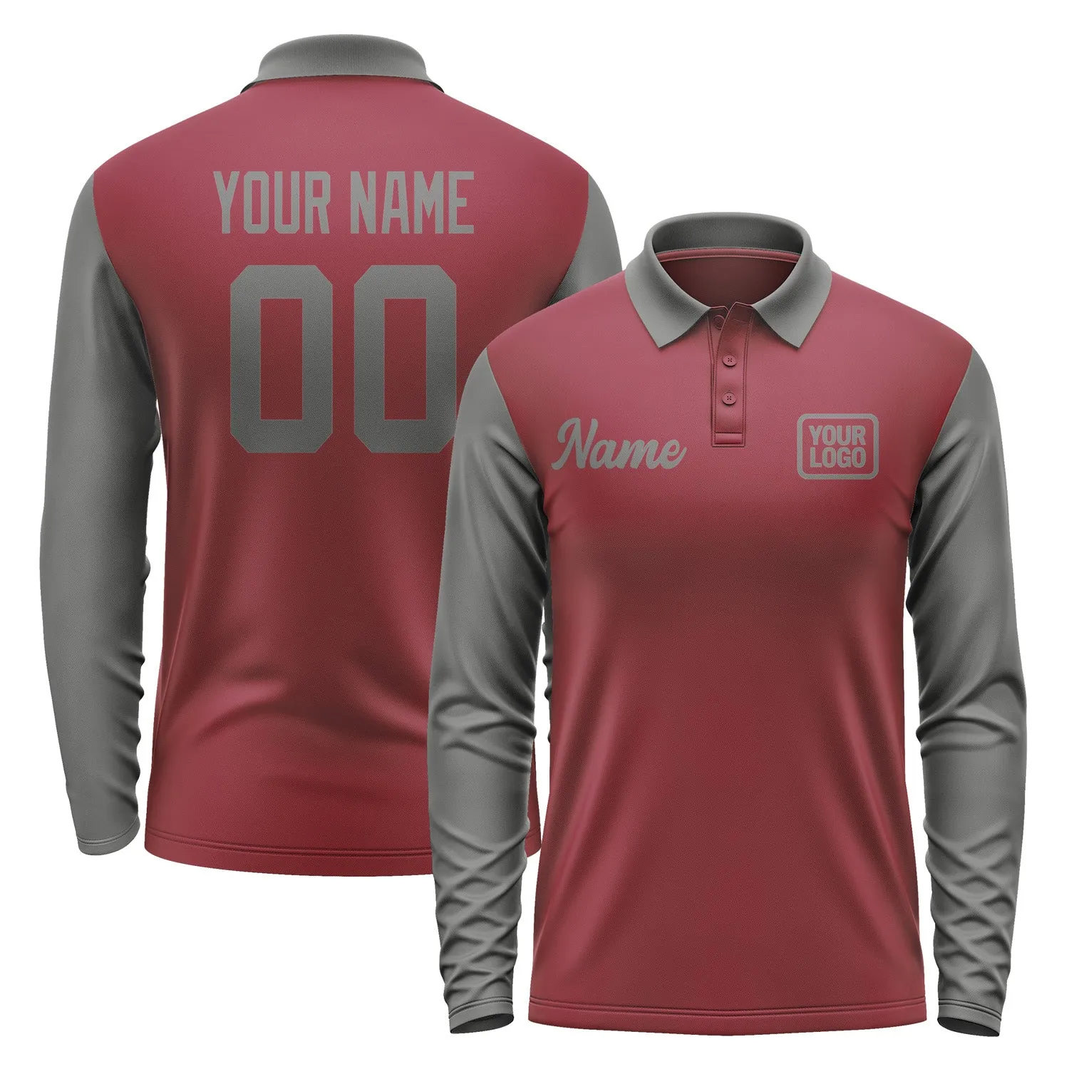 Custom Crimson Red Dark Grey Long Sleeve Polo Shirt sold by Tailorly