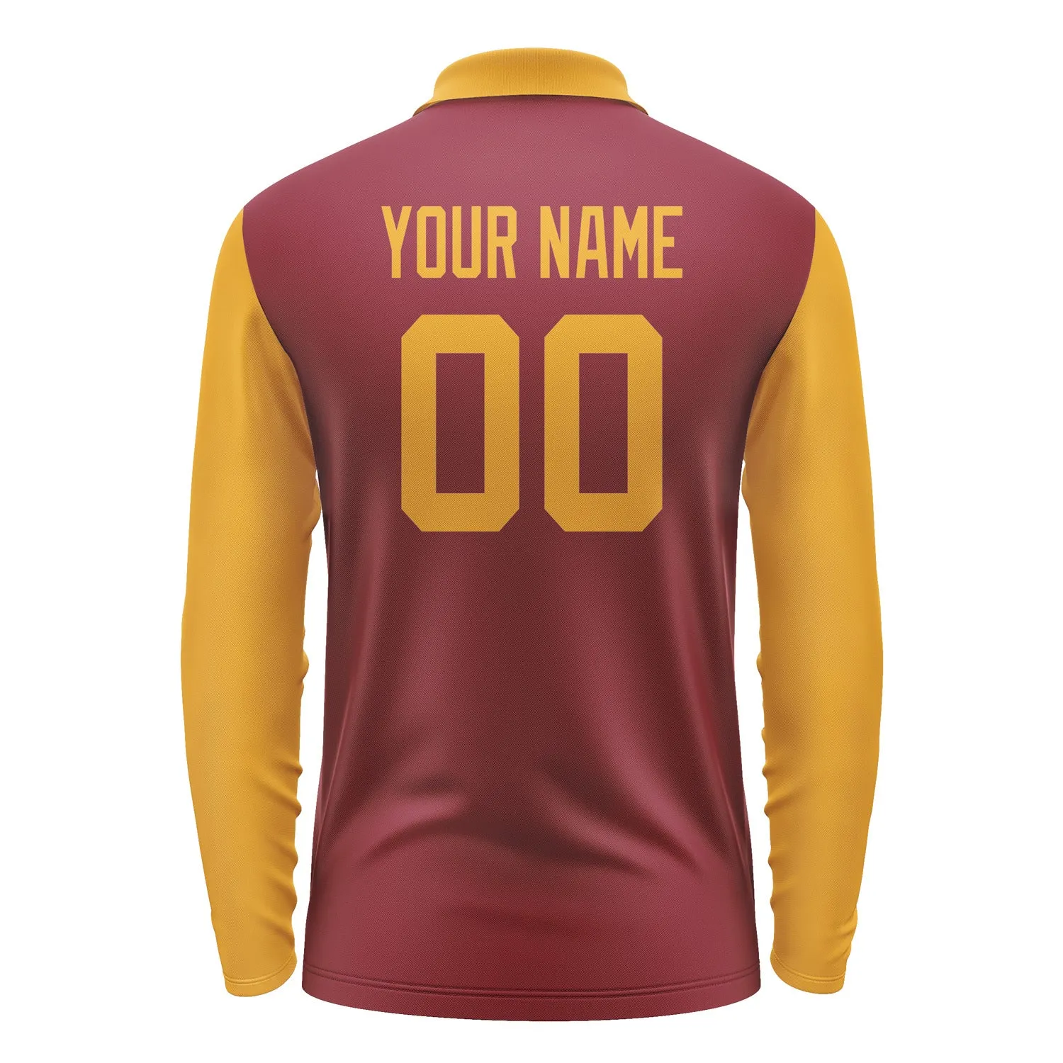 Custom Crimson Red Yellow Long Sleeve Polo Shirt sold by Tailorly product image thumbnail 3