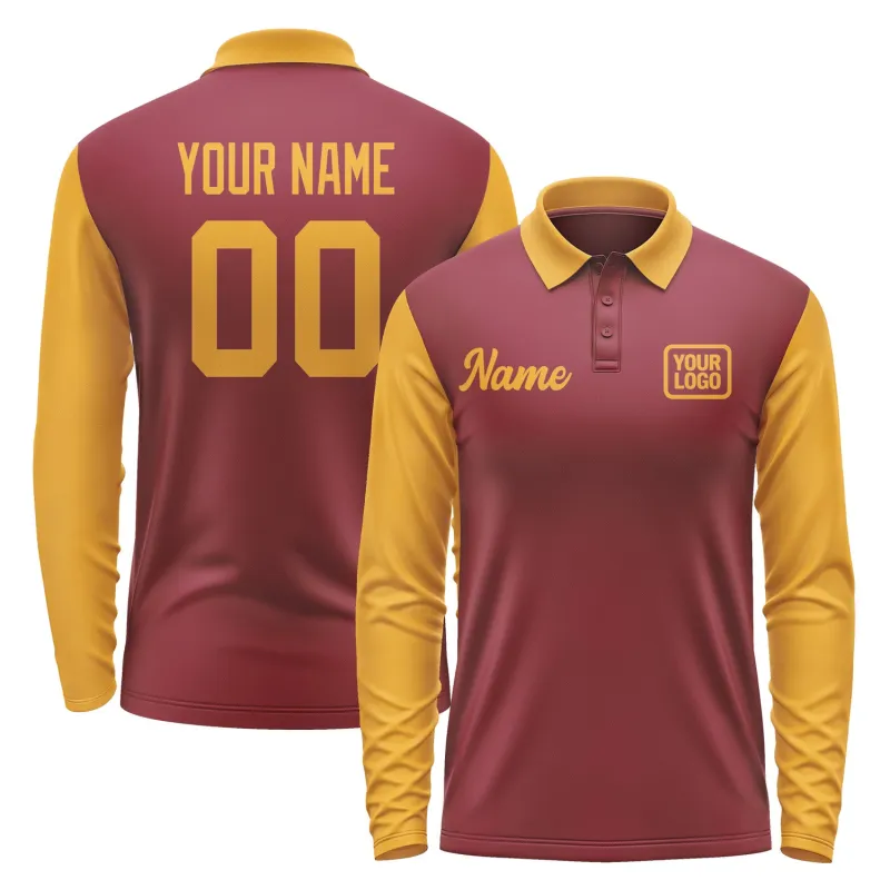 Custom Crimson Red Yellow Long Sleeve Polo Shirt sold by Tailorly
