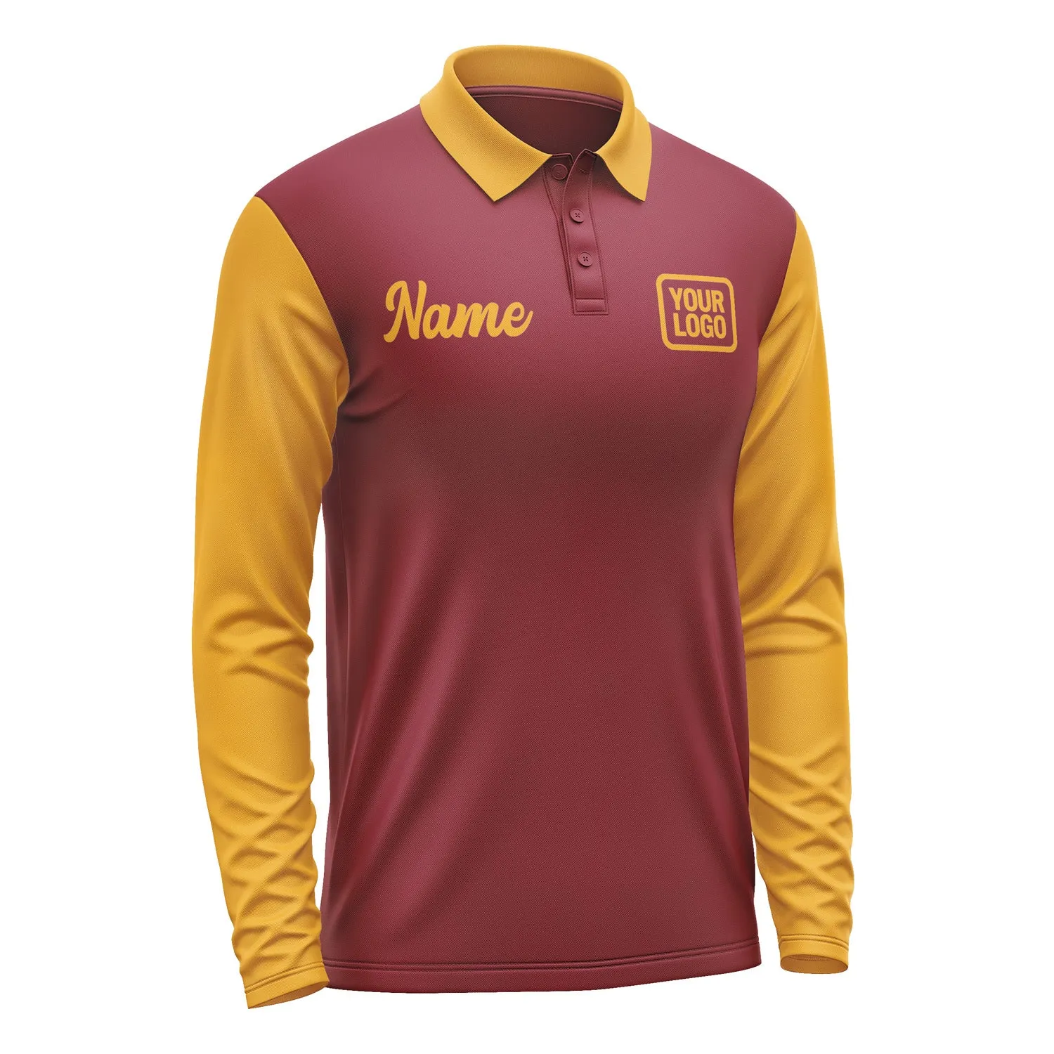 Custom Crimson Red Yellow Long Sleeve Polo Shirt sold by Tailorly product image thumbnail 4